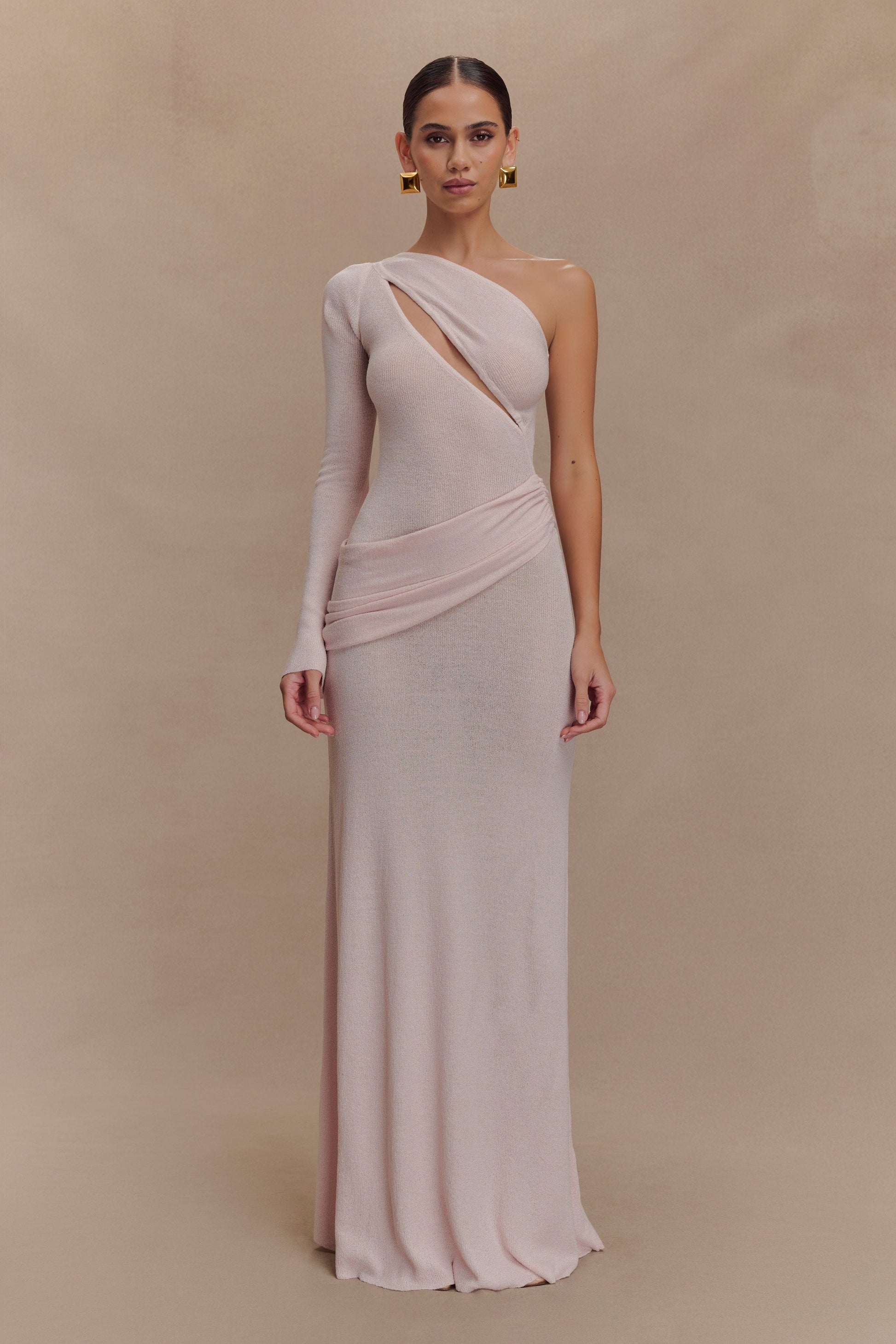 Alexius One Shoulder Knit Maxi Dress - Dusty Pink | MESHKI UK Alexius One Shoulder Knit Maxi Dress - Dusty Pink | MESHKI UK