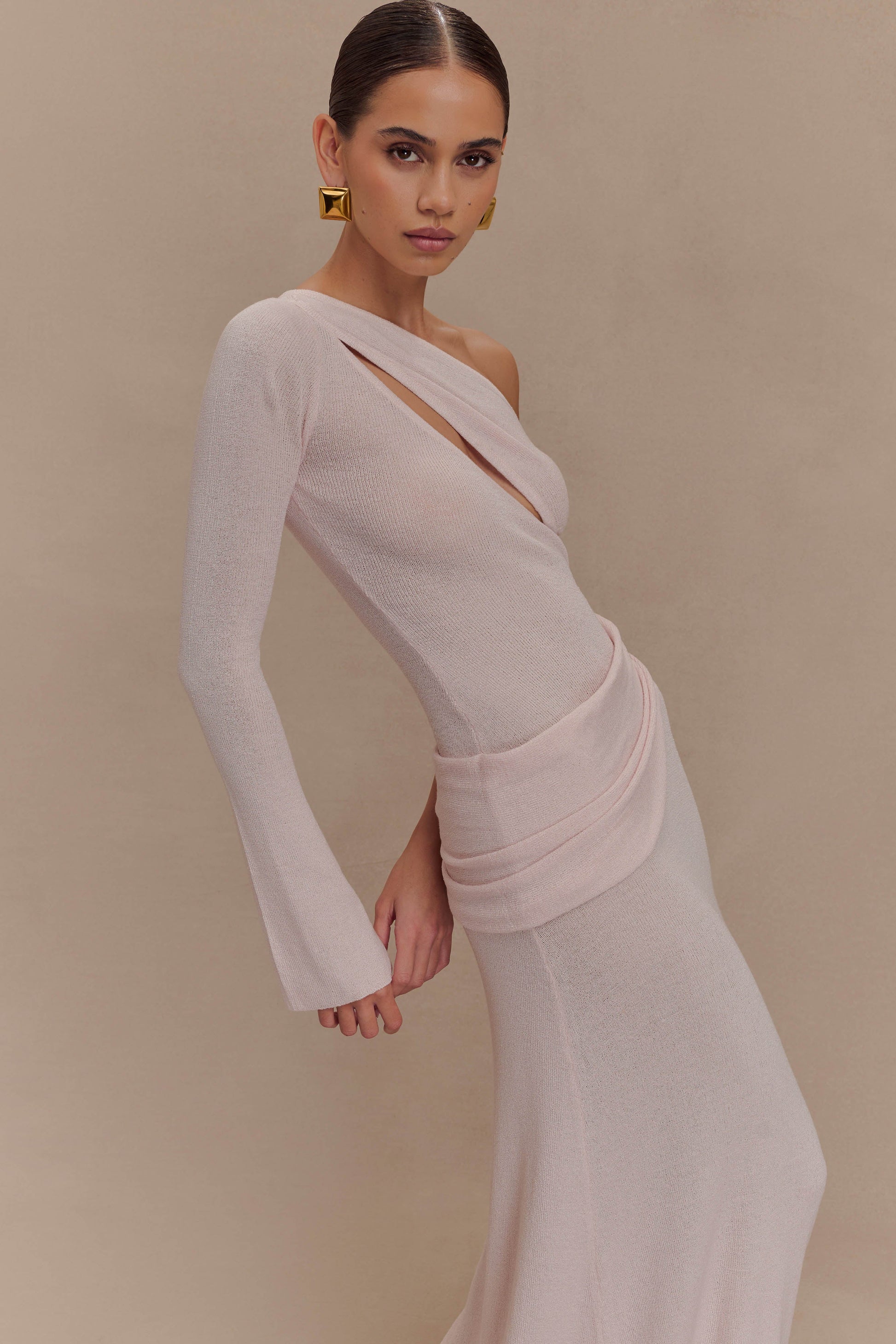 Alexius One Shoulder Knit Maxi Dress - Dusty Pink #4