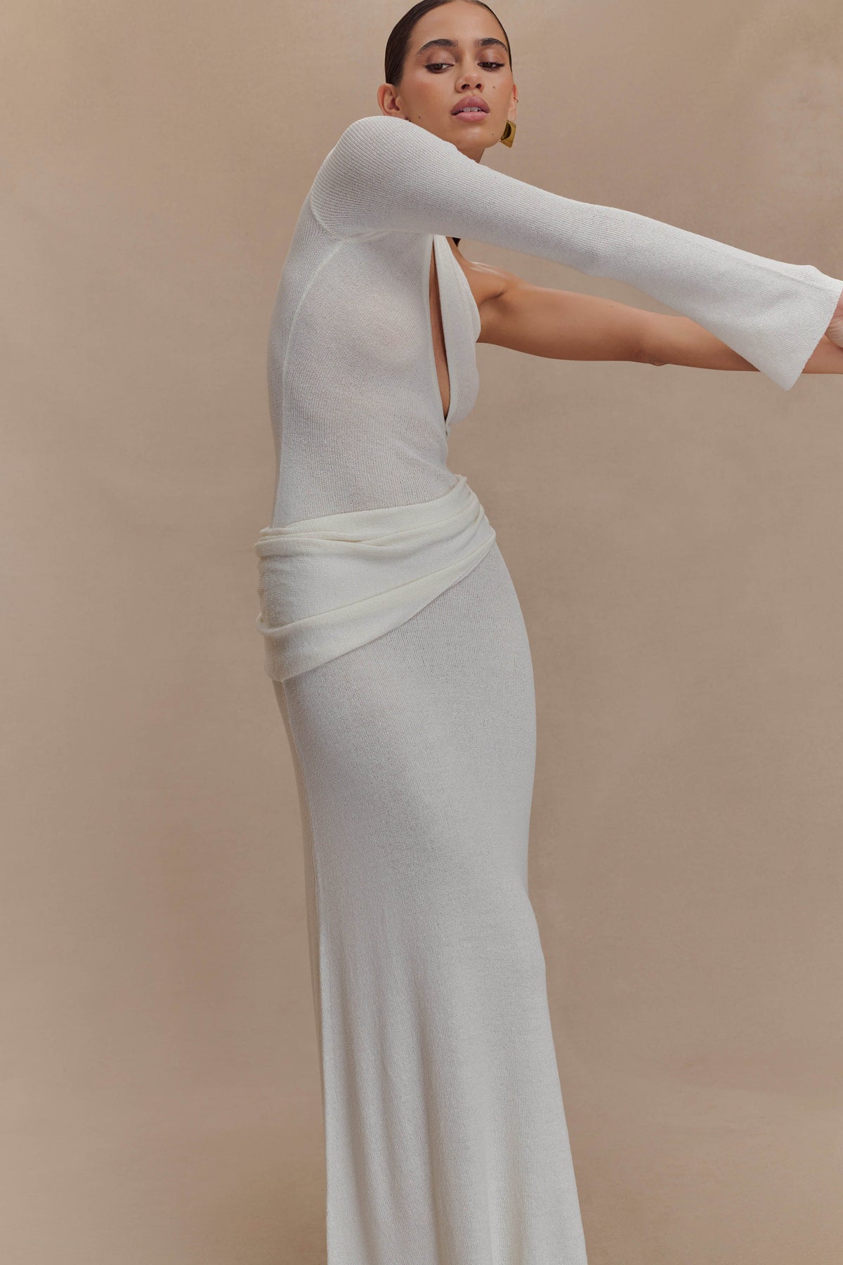 Alexius One Shoulder Knit Maxi Dress - Ivory #5