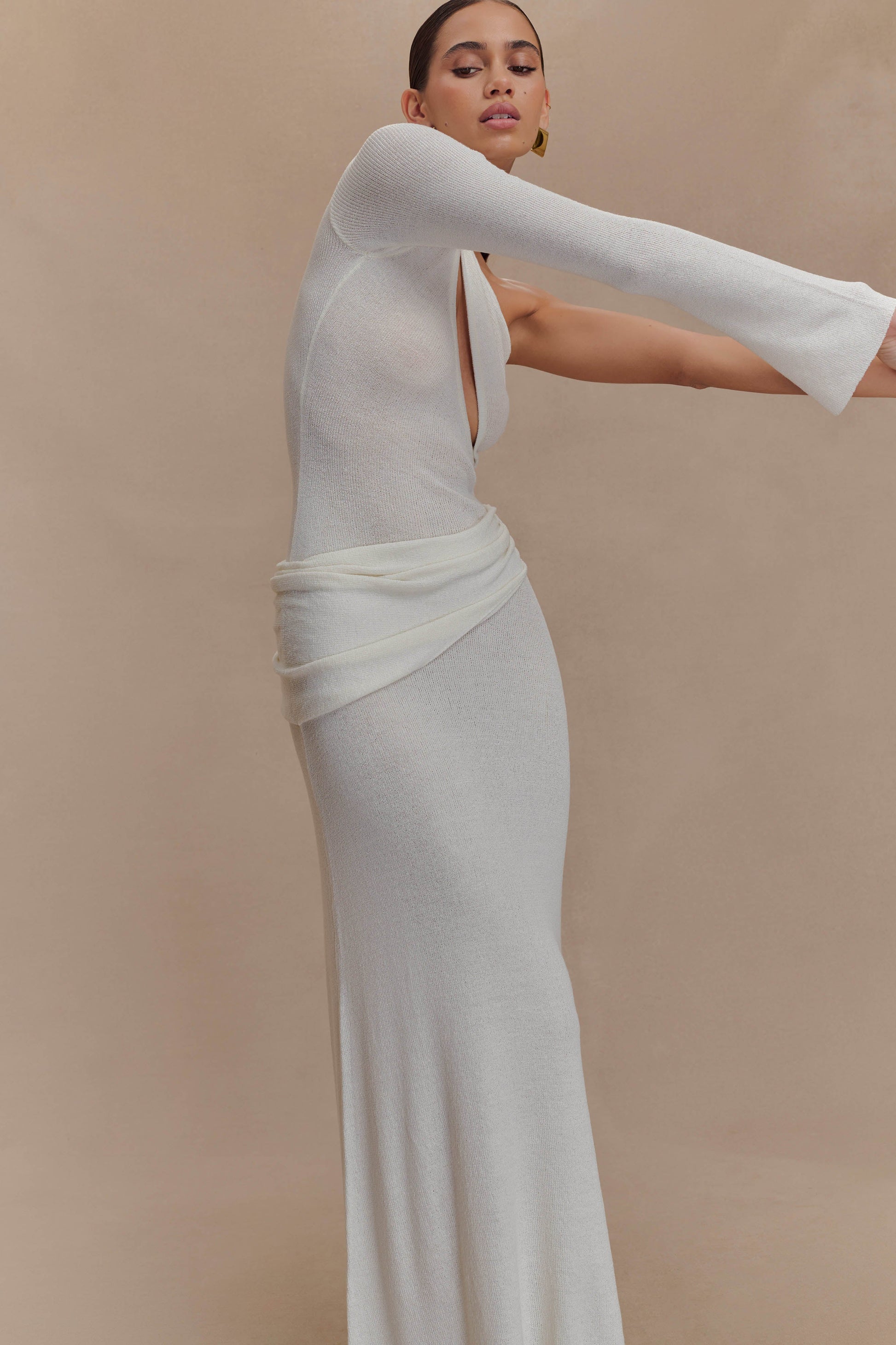 Alexius One Shoulder Knit Maxi Dress - Ivory #5
