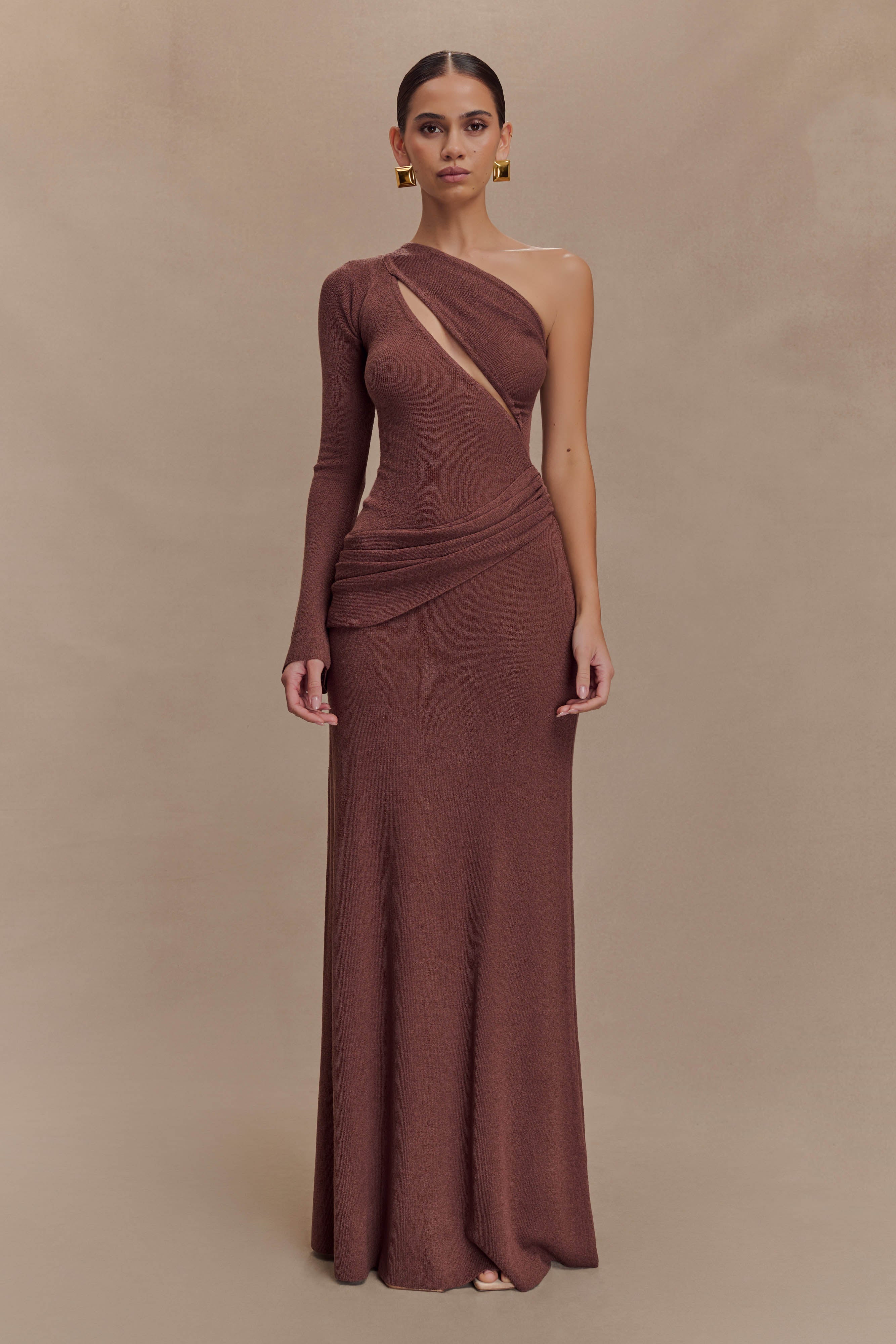 Alexius One Shoulder Knit Maxi Dress - Nutmeg | MESHKI UK