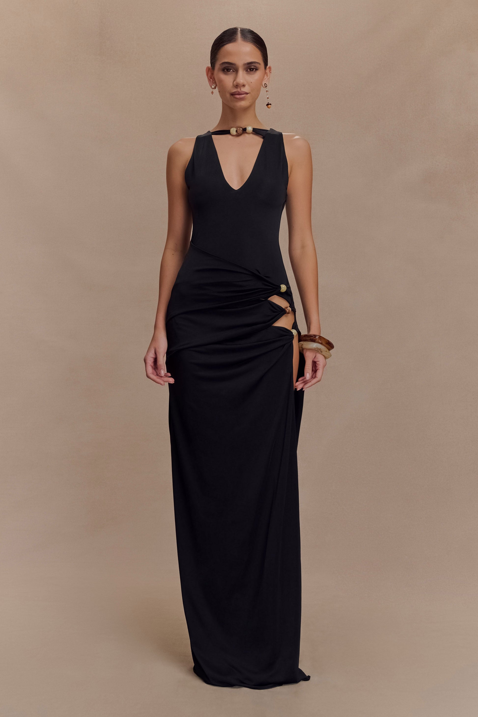 Kaiden Slinky Beaded Maxi Dress - Black #4