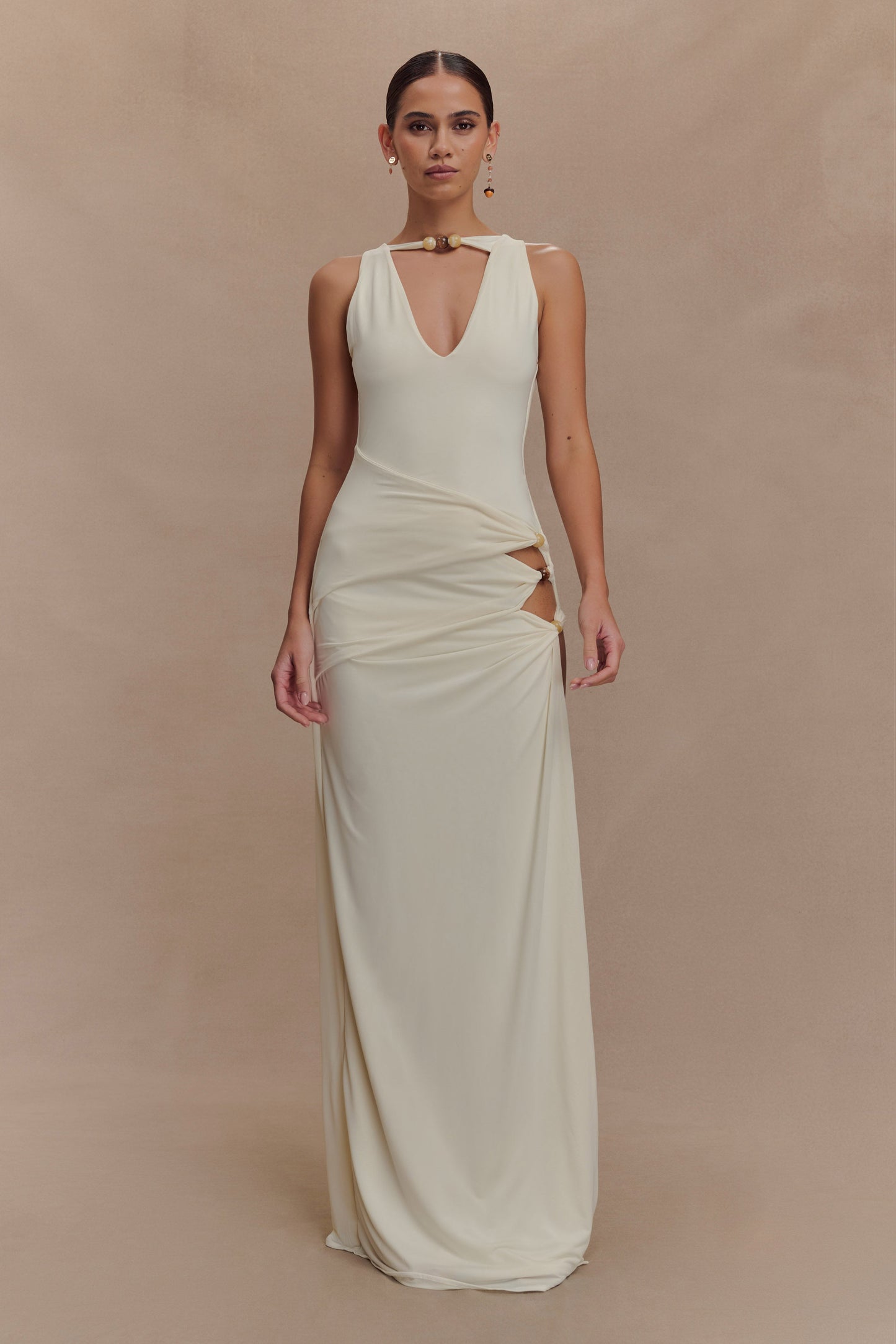 Kaiden Slinky Beaded Maxi Dress - Ivory