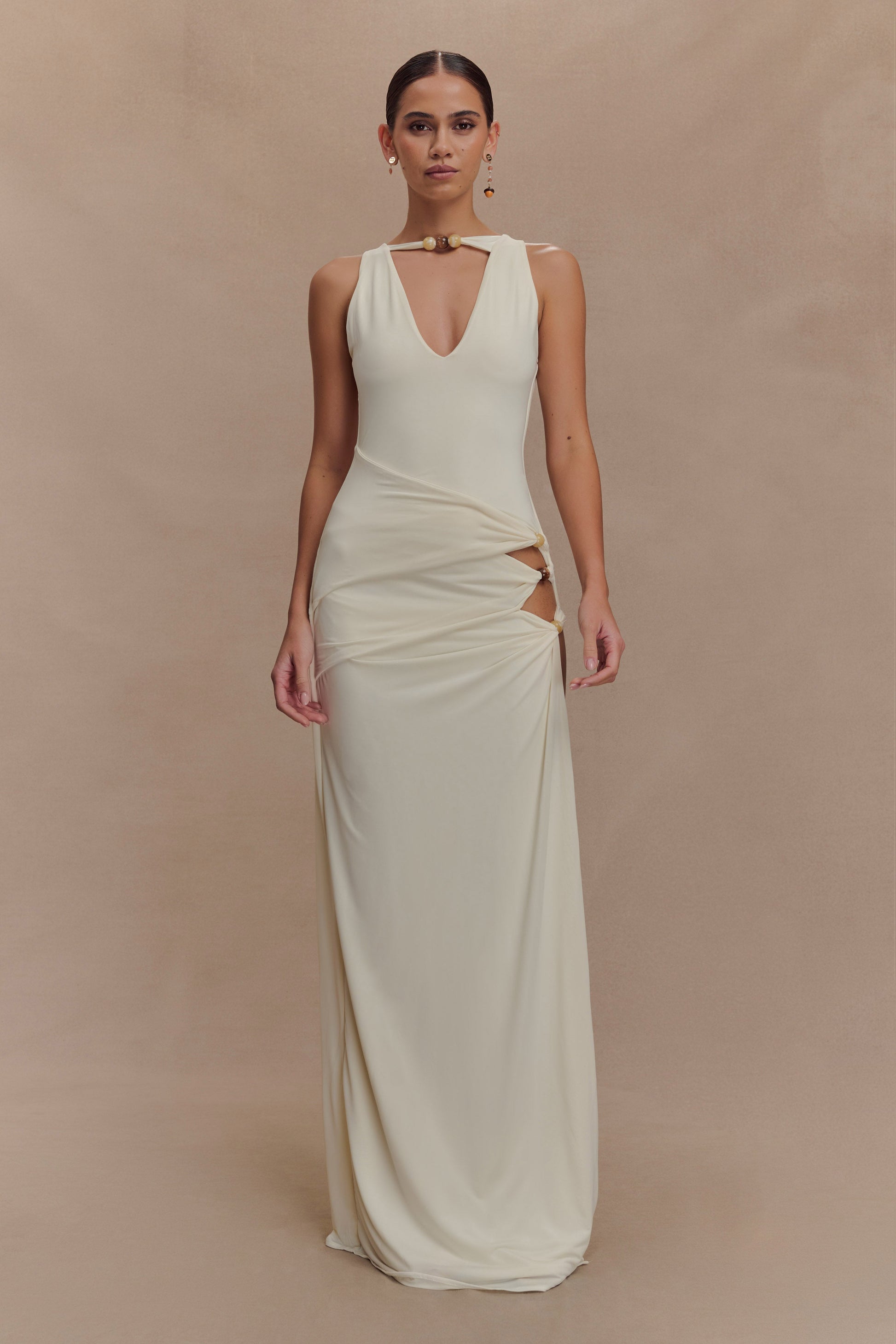 Kaiden Slinky Beaded Maxi Dress - Ivory #2