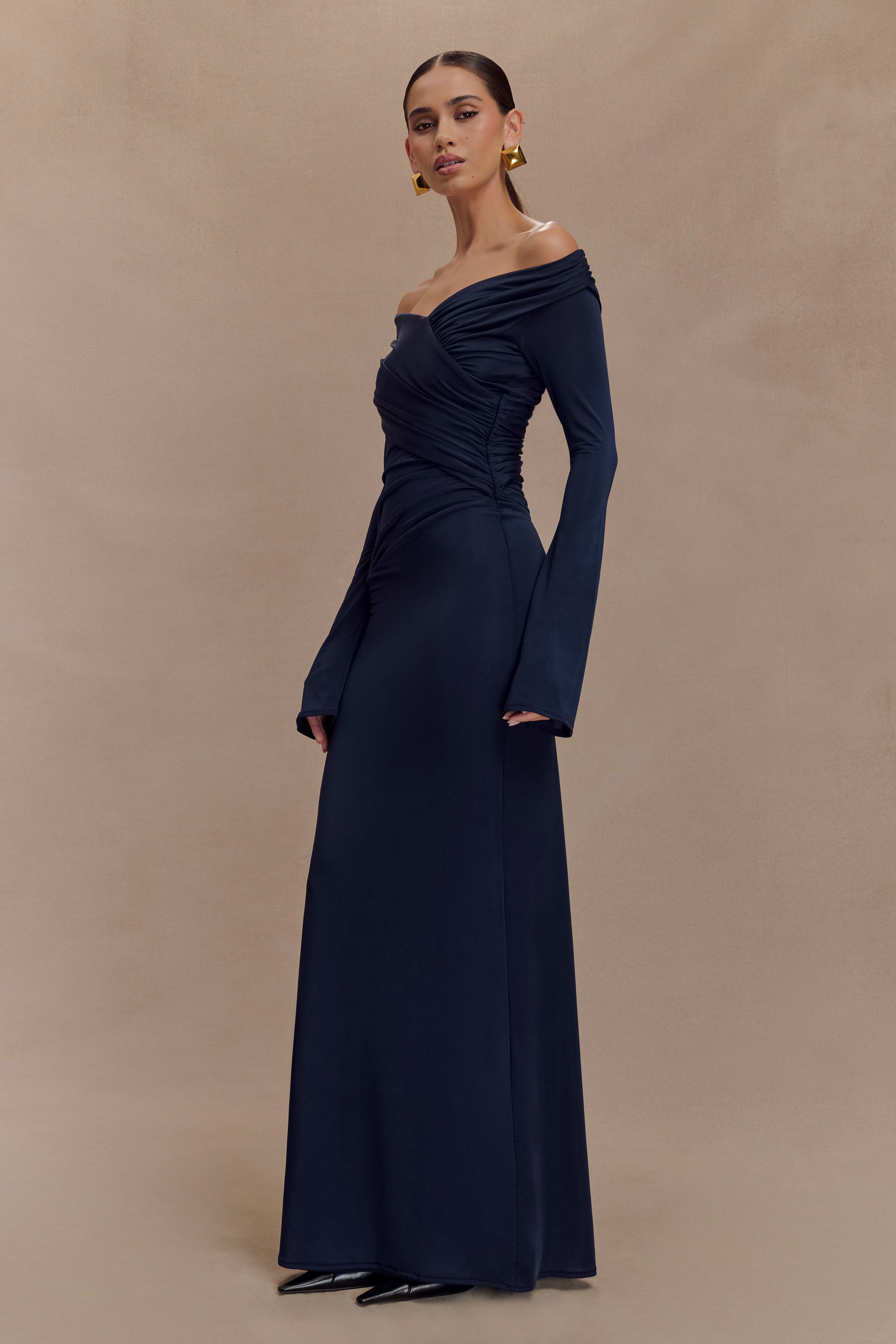 Therese Off Shoulder Ruched Maxi Dress - Navy #4