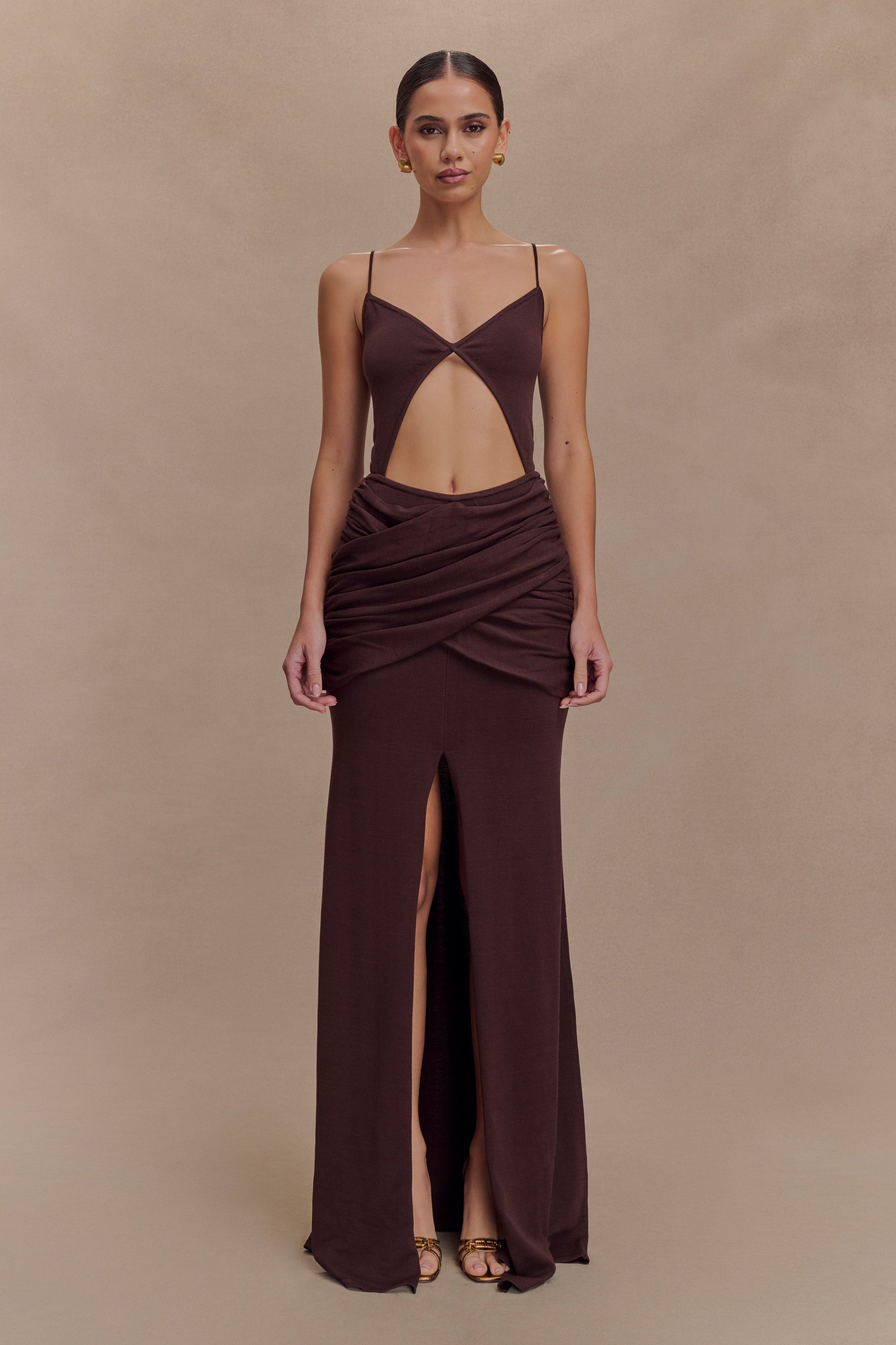 Reama Wrap Over Knit Maxi Dress - Chocolate