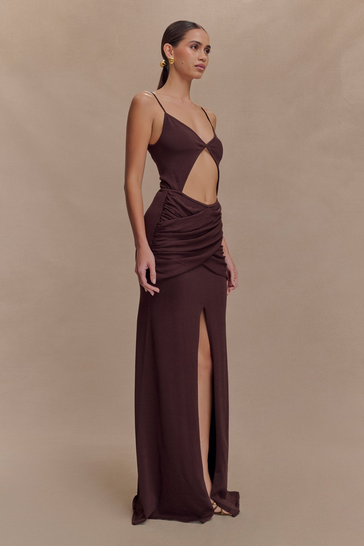 Reama Wrap Over Knit Maxi Dress - Chocolate #3