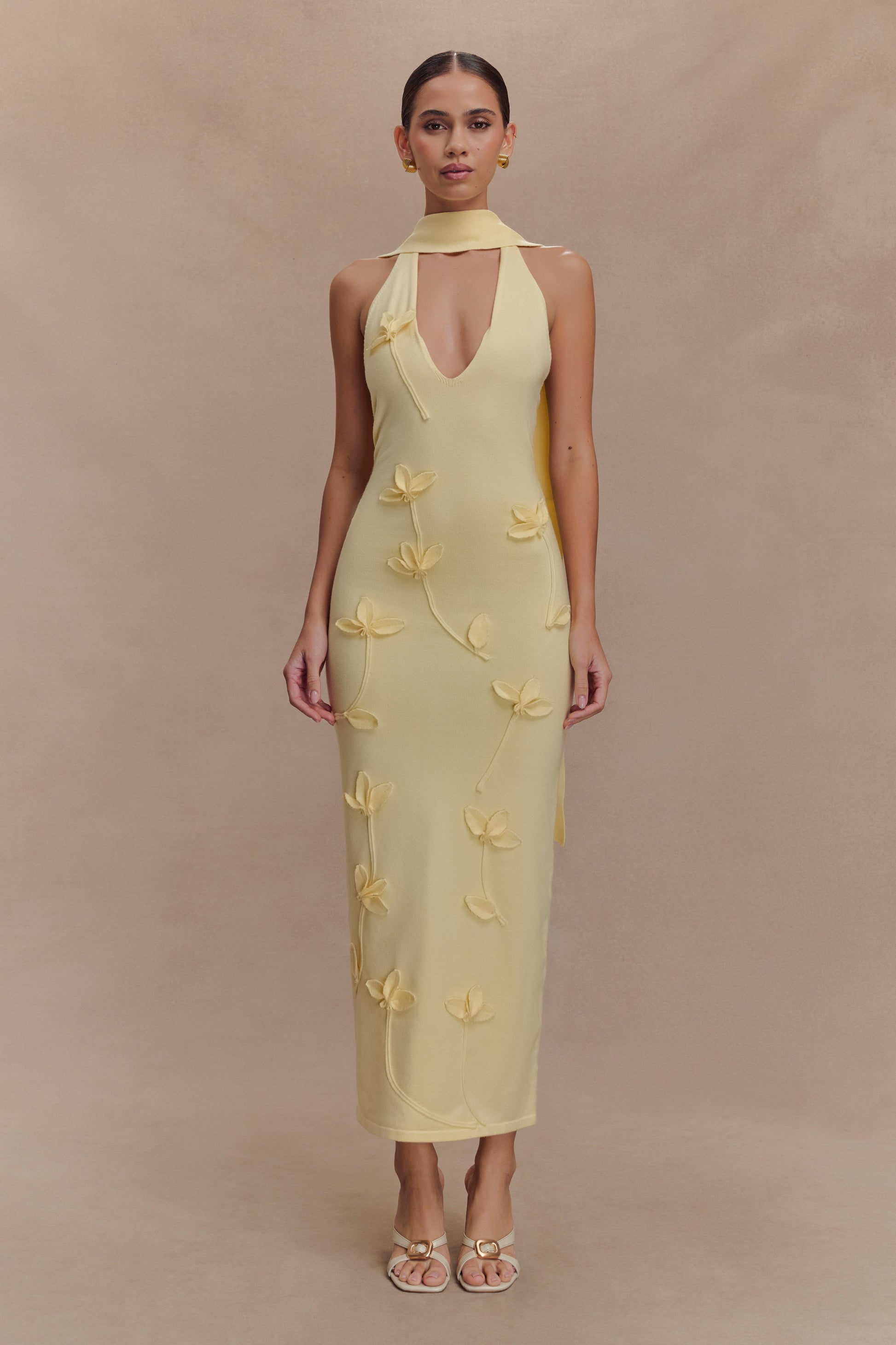 Wynn Floral Knit Midi Dress - Lemon #3
