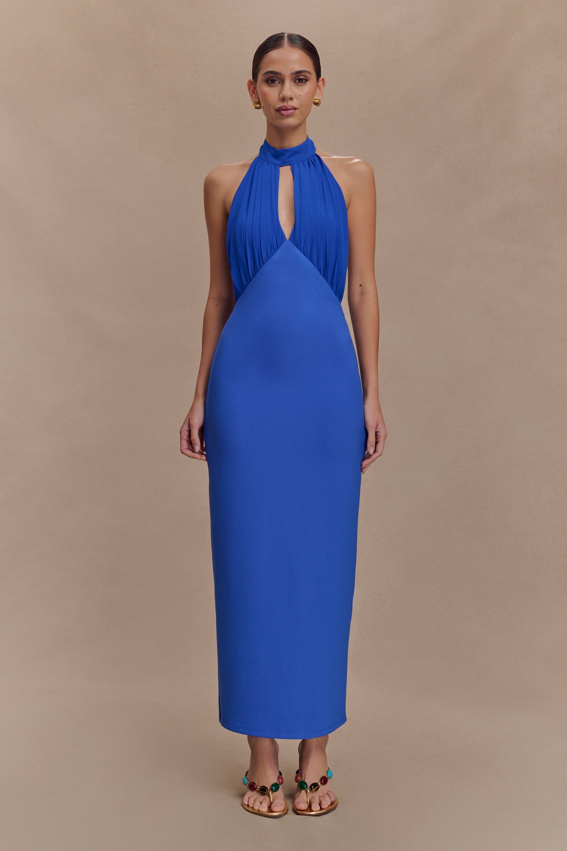Mierah Halter Midi Dress - Cobalt Blue