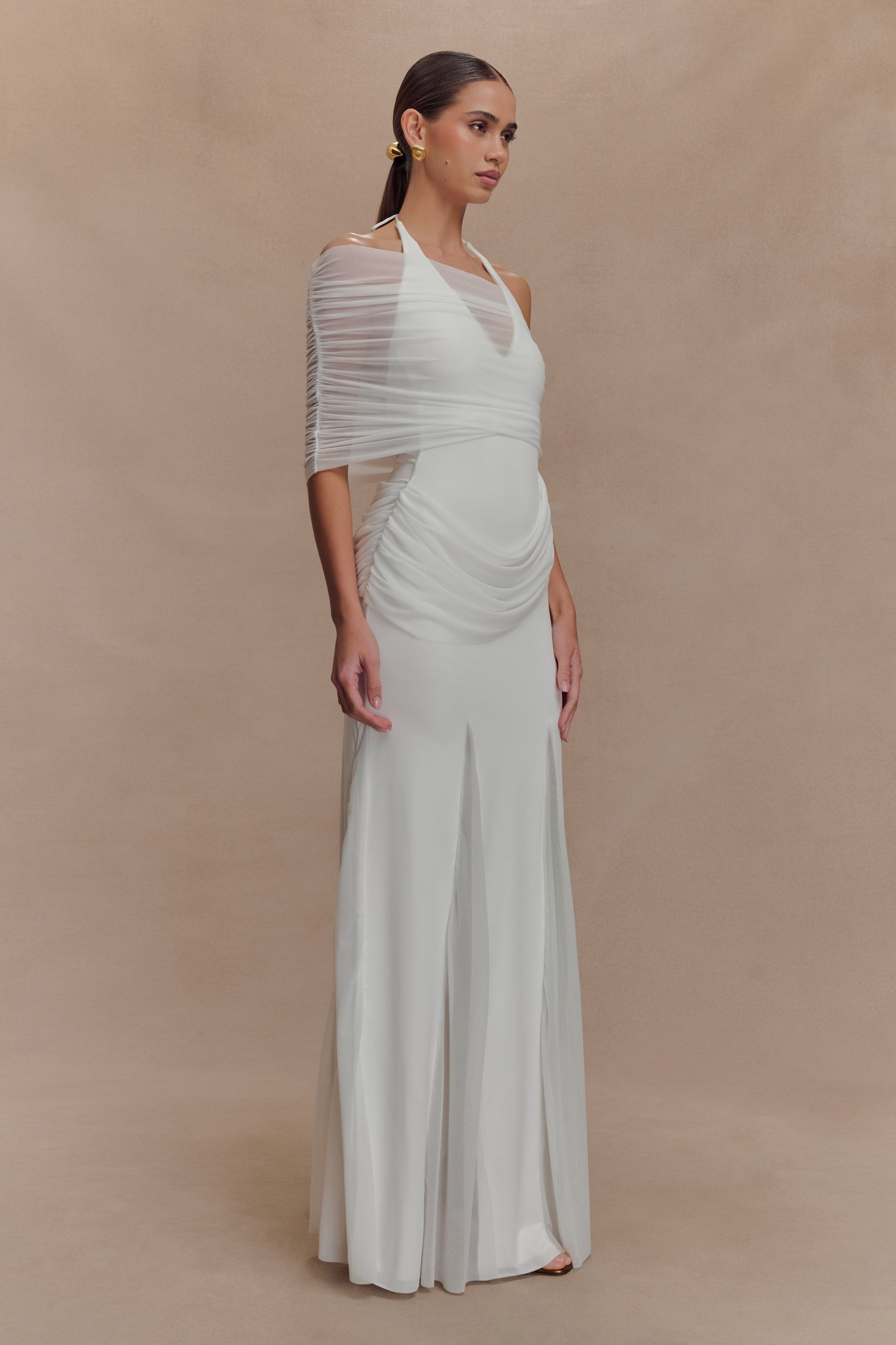Gabrielle Slinky And Mesh Maxi Dress - White #5