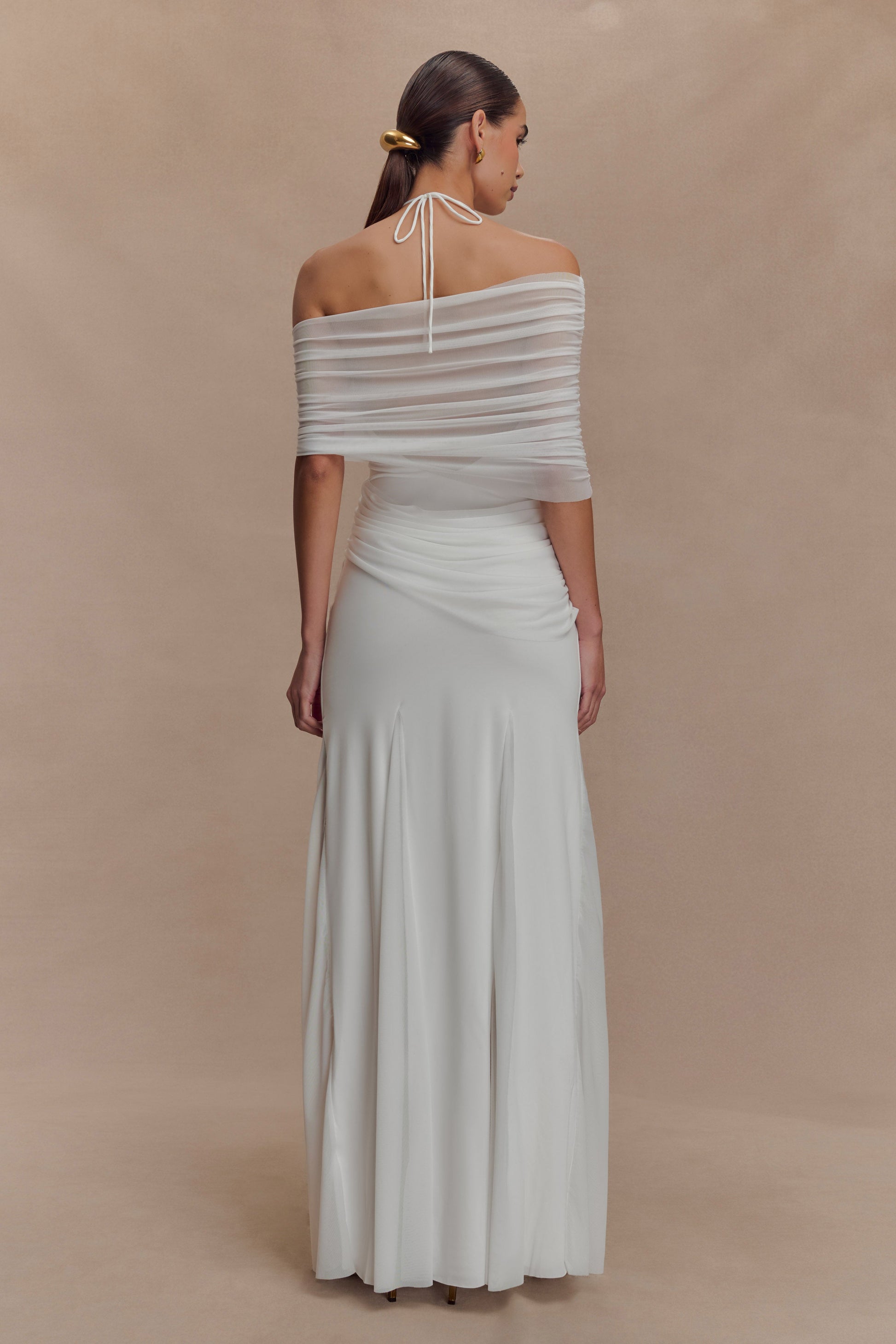 Gabrielle Slinky And Mesh Maxi Dress - White #3