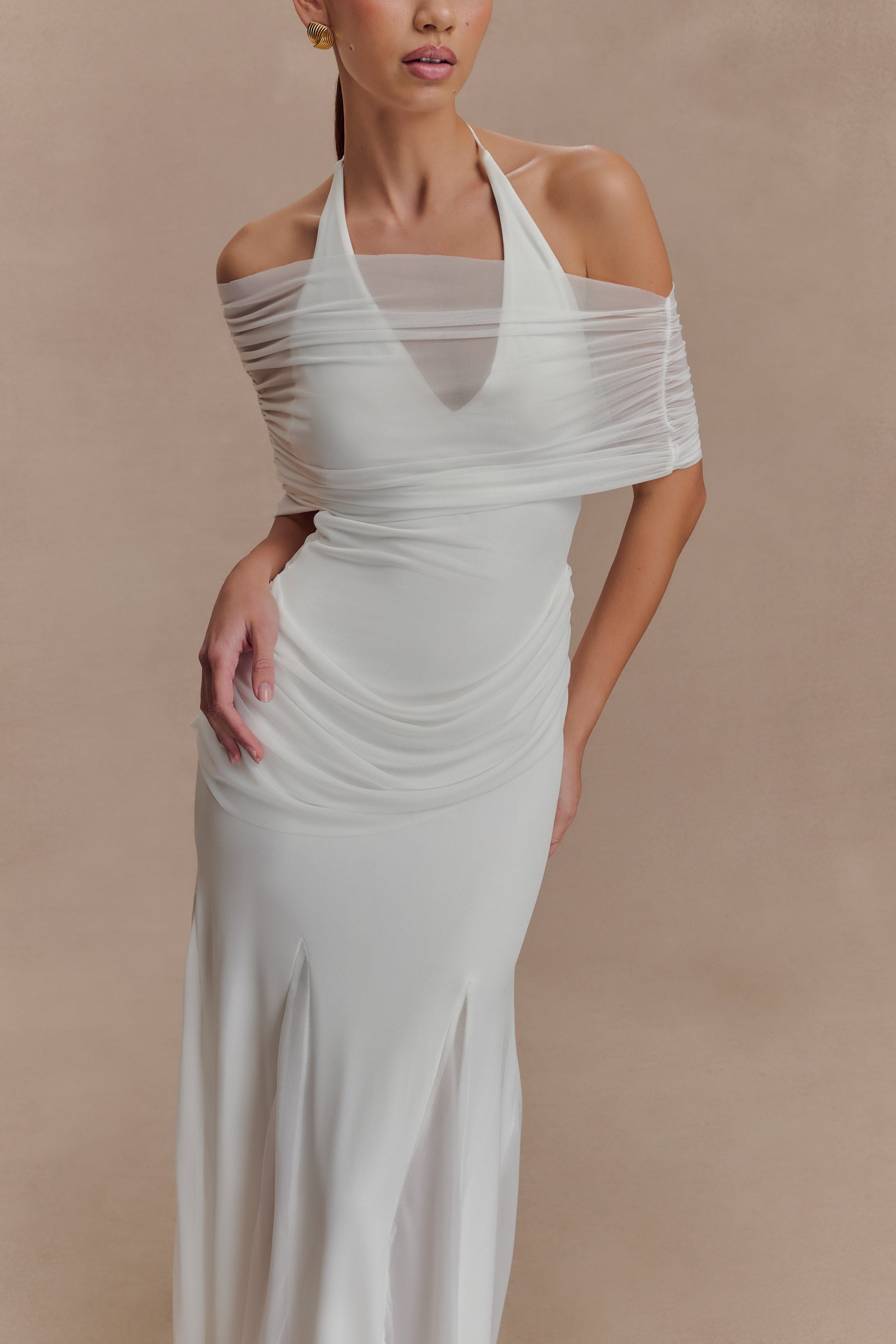 Gabrielle Slinky And Mesh Maxi Dress - White #4