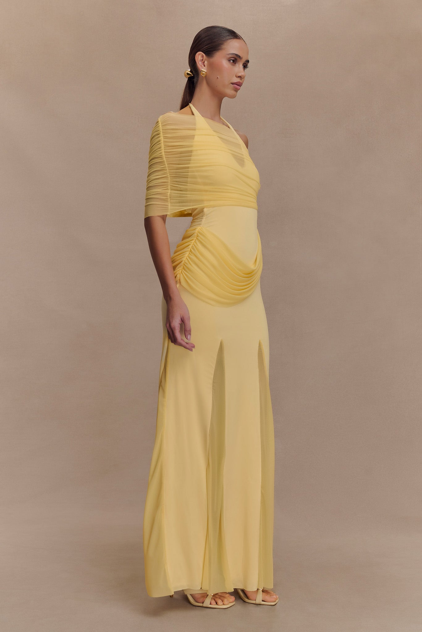 Gabrielle Slinky And Mesh Maxi Dress - Lemon #5