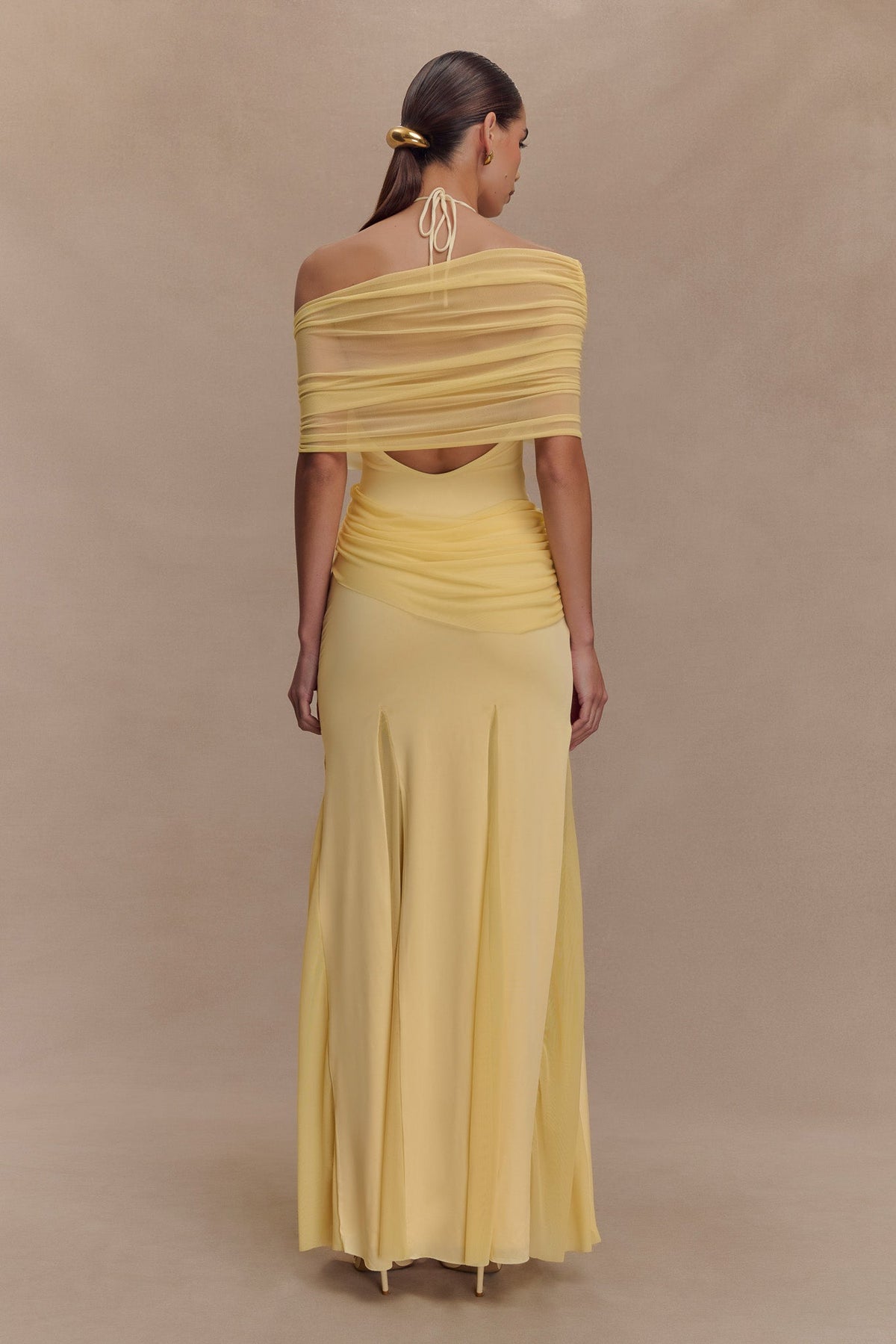 Gabrielle Slinky And Mesh Maxi Dress - Lemon #3