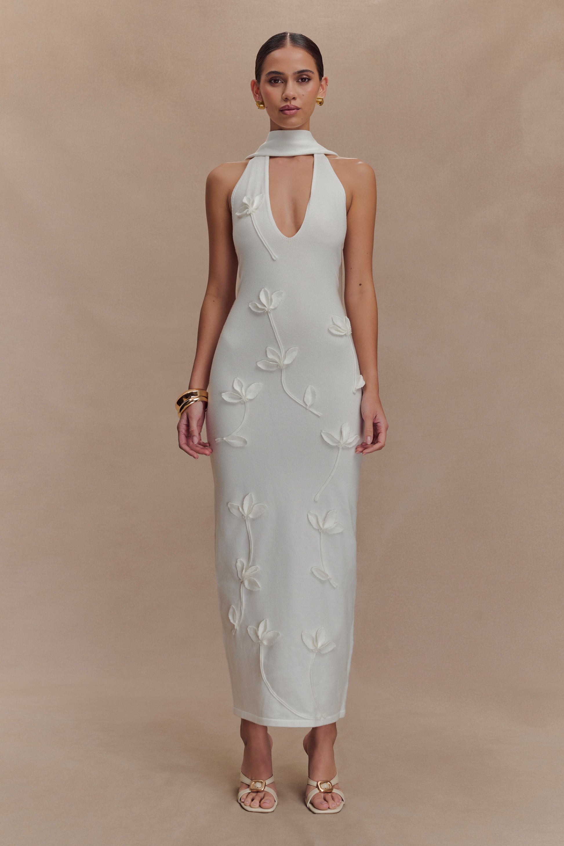 Wynn Floral Knit Midi Dress - White #2