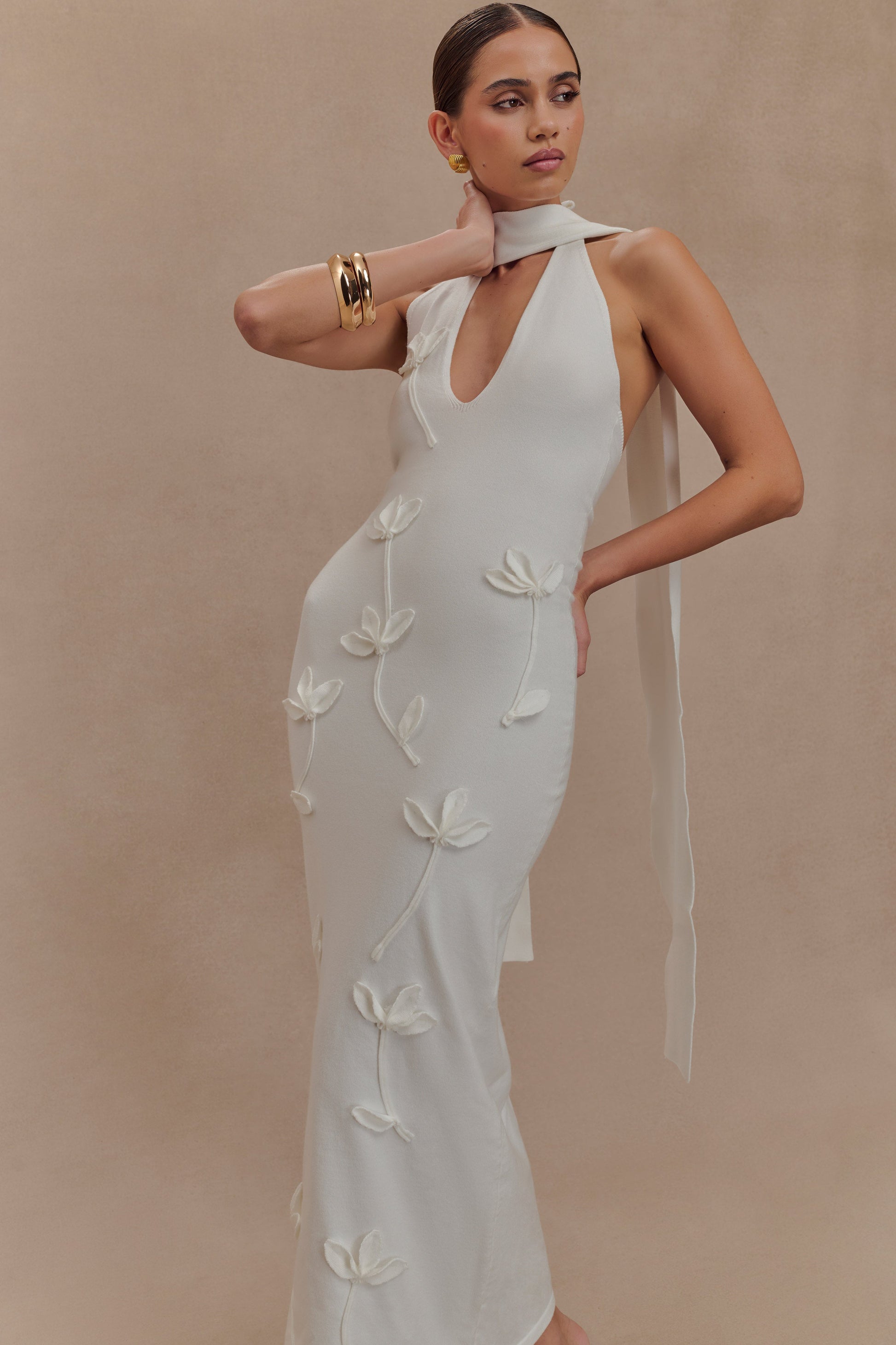 Wynn Floral Knit Midi Dress - White #4