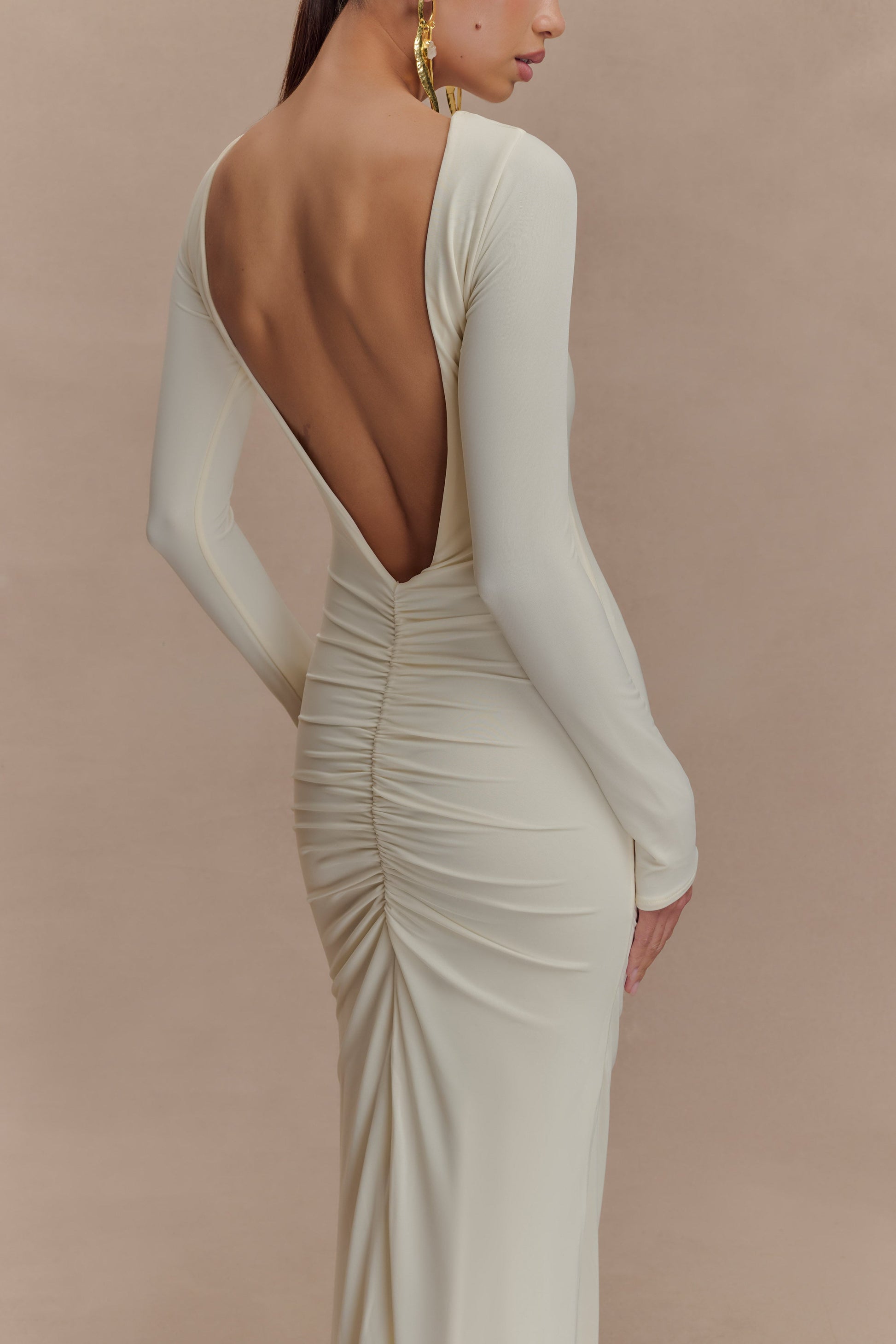 Louisa Long Sleeve Slinky Maxi Dress - Ivory #2