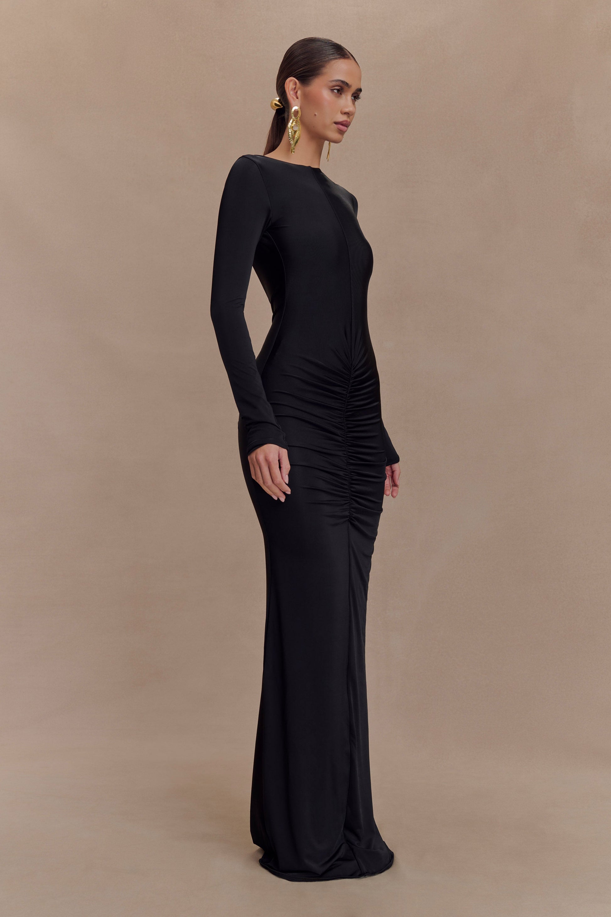 Louisa Long Sleeve Slinky Maxi Dress - Black #4
