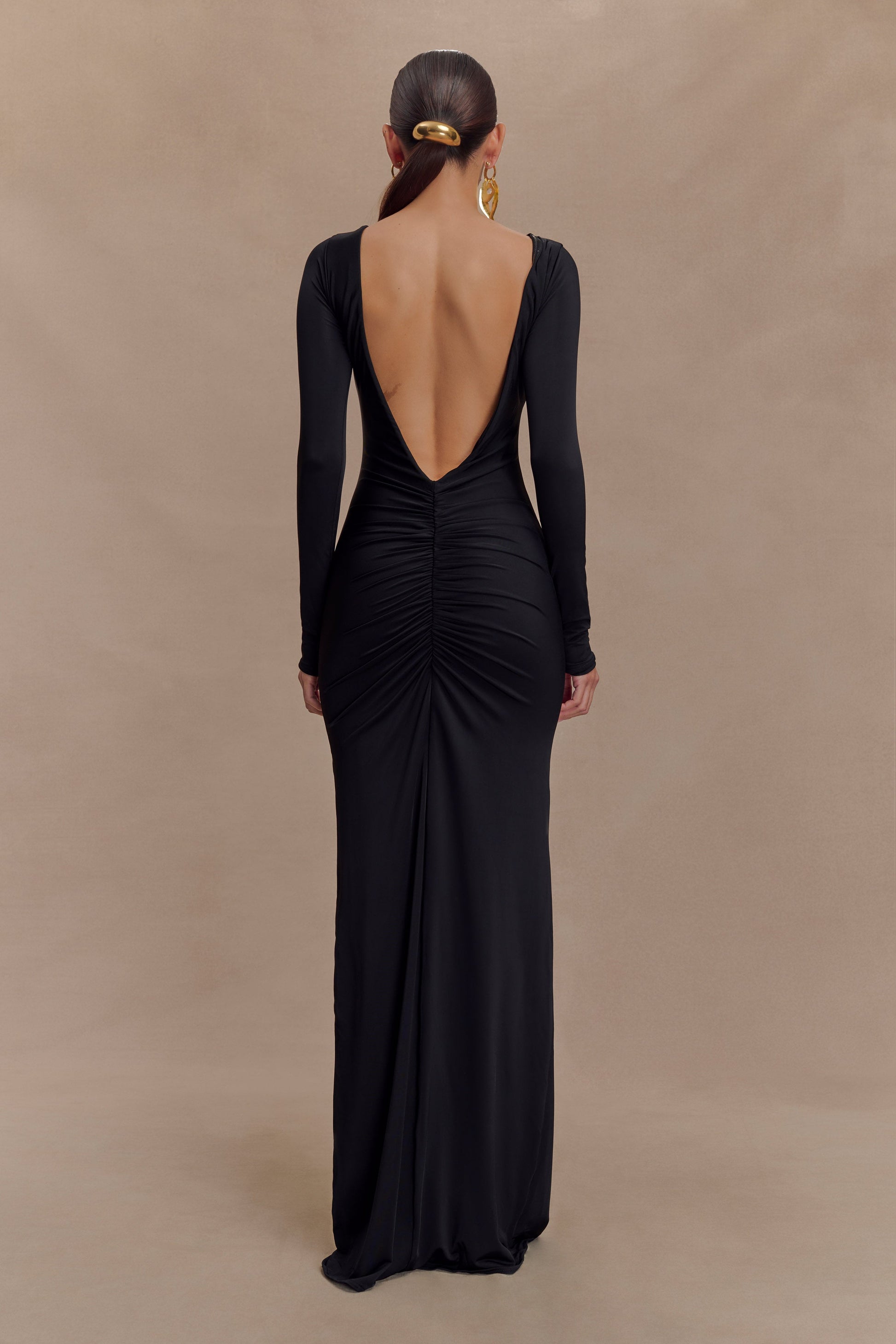 Louisa Long Sleeve Slinky Maxi Dress - Black