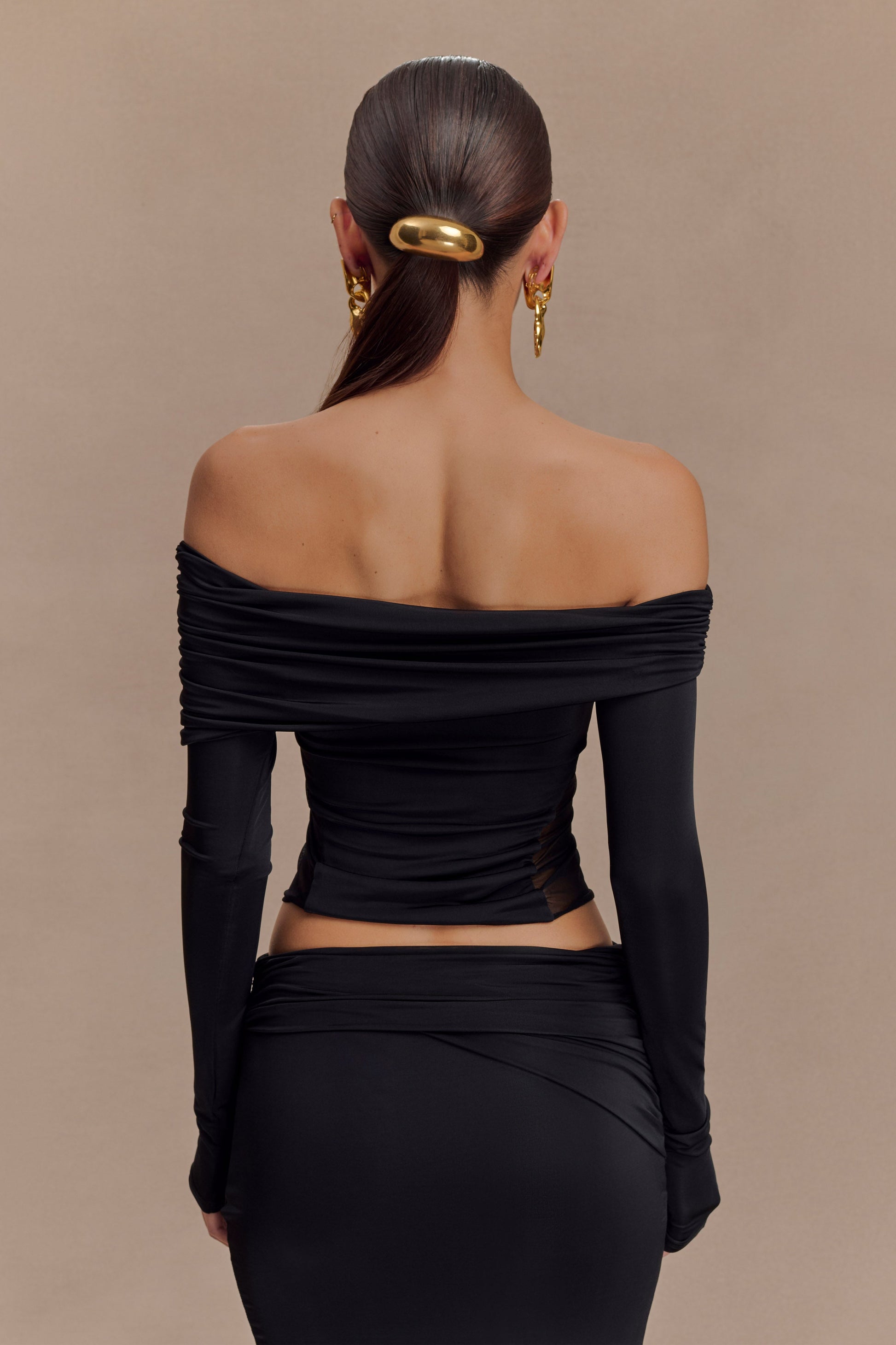Judy Slinky And Mesh Off Shoulder Top - Black #2