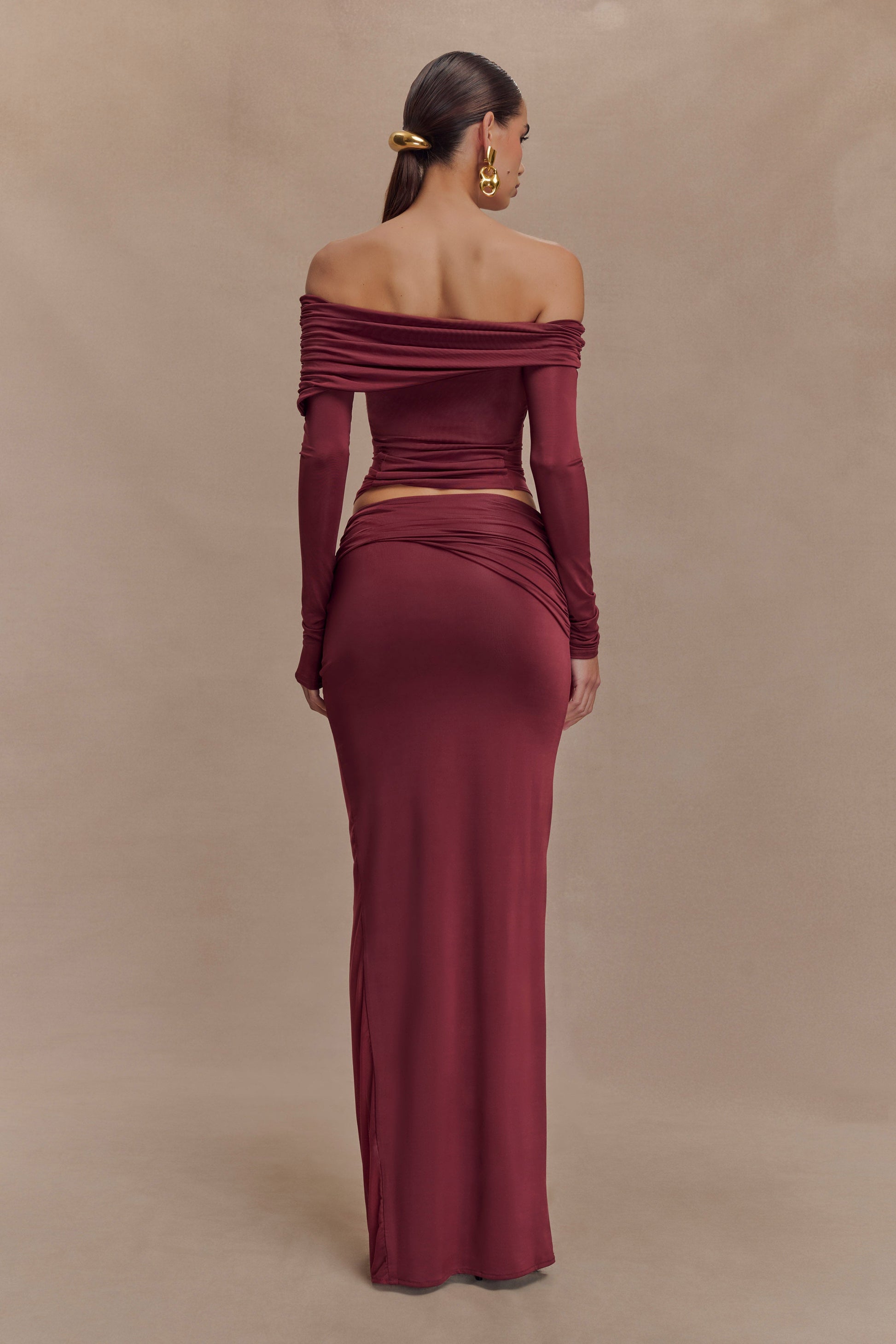 Judy Slinky And Mesh Off Shoulder Top - Wine #3