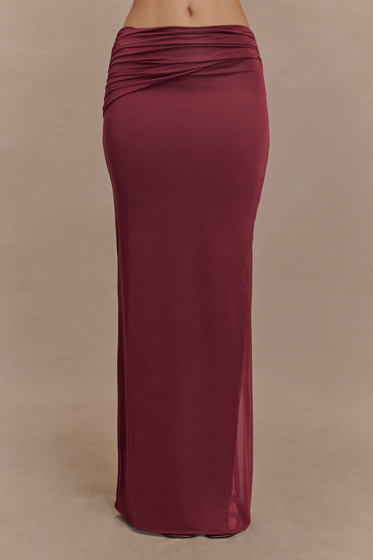 Judy Slinky And Mesh Maxi Skirt - Wine