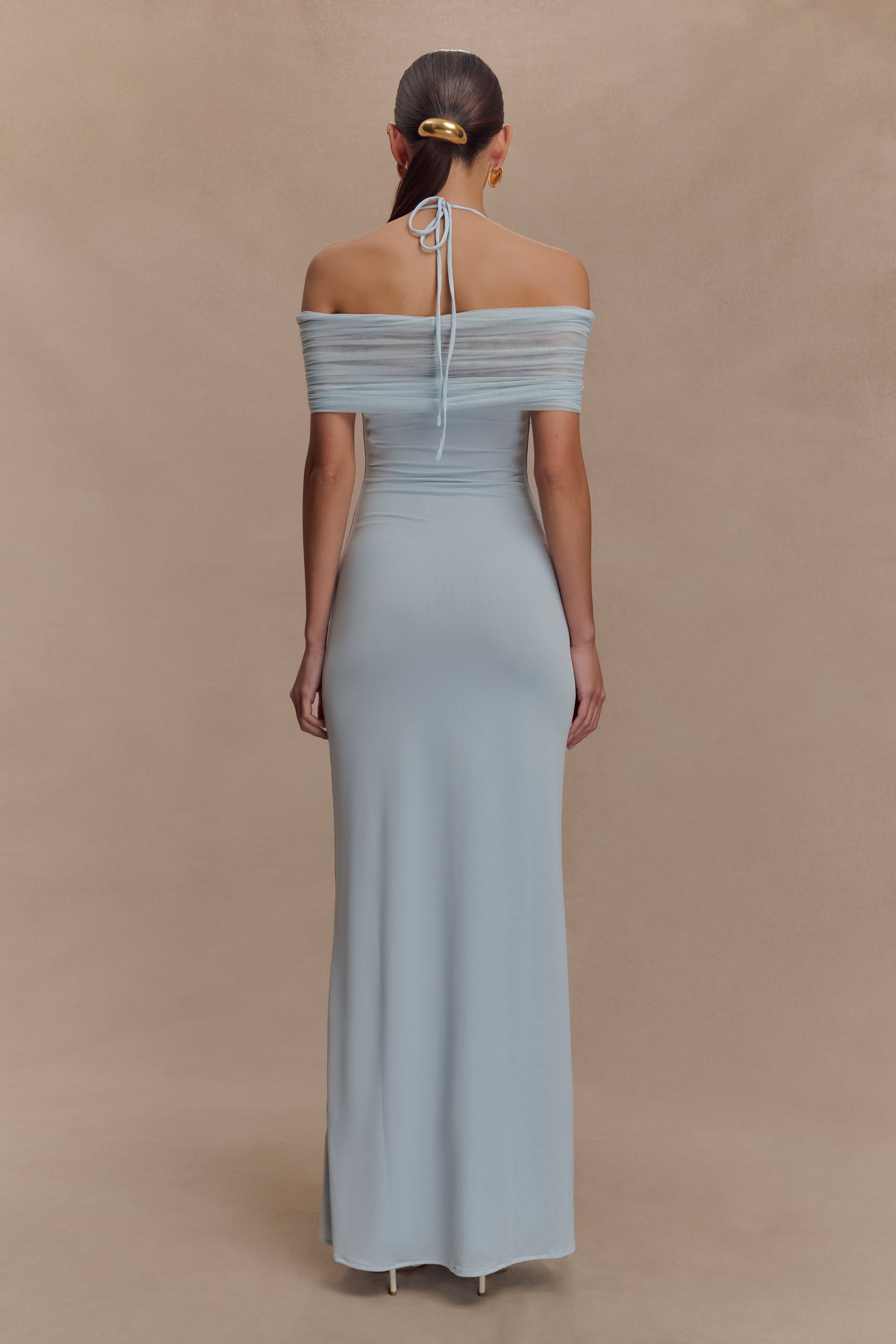 Bernadina Mesh And Slinky Halter Maxi Dress - Pale Blue #2