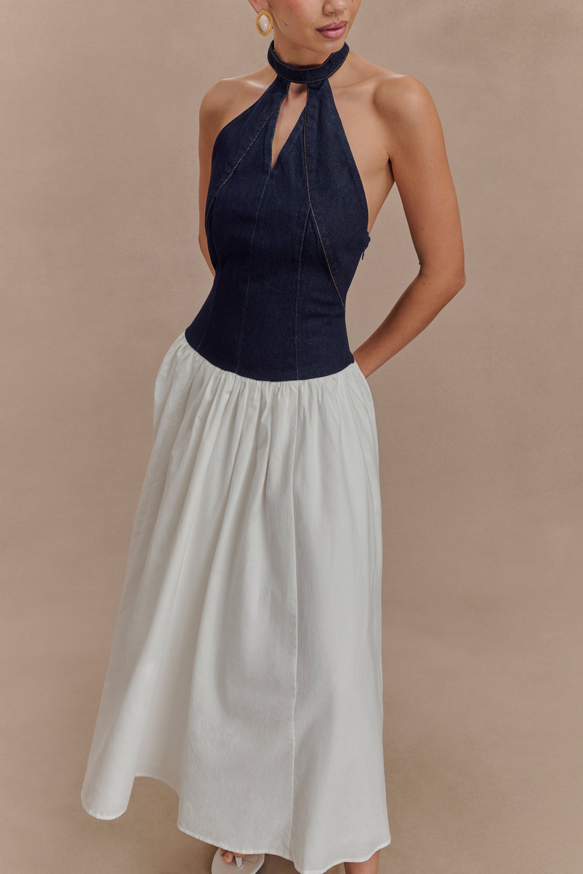 Ashwin Denim Cotton Midi Dress - Indigo Blue #3