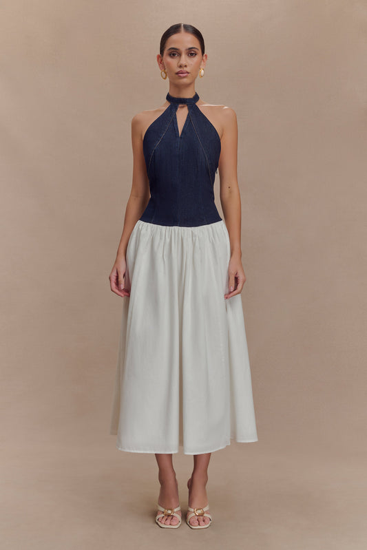 Ashwin Denim Cotton Midi Dress - Indigo Blue