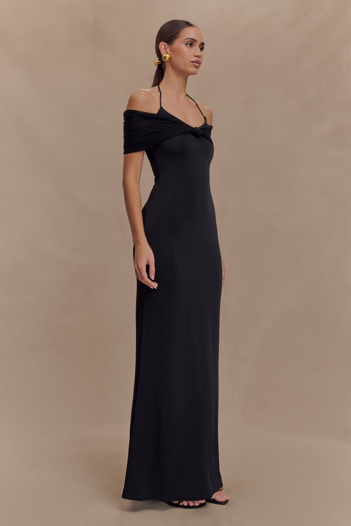 Bernadina Mesh And Slinky Halter Maxi Dress - Black #4