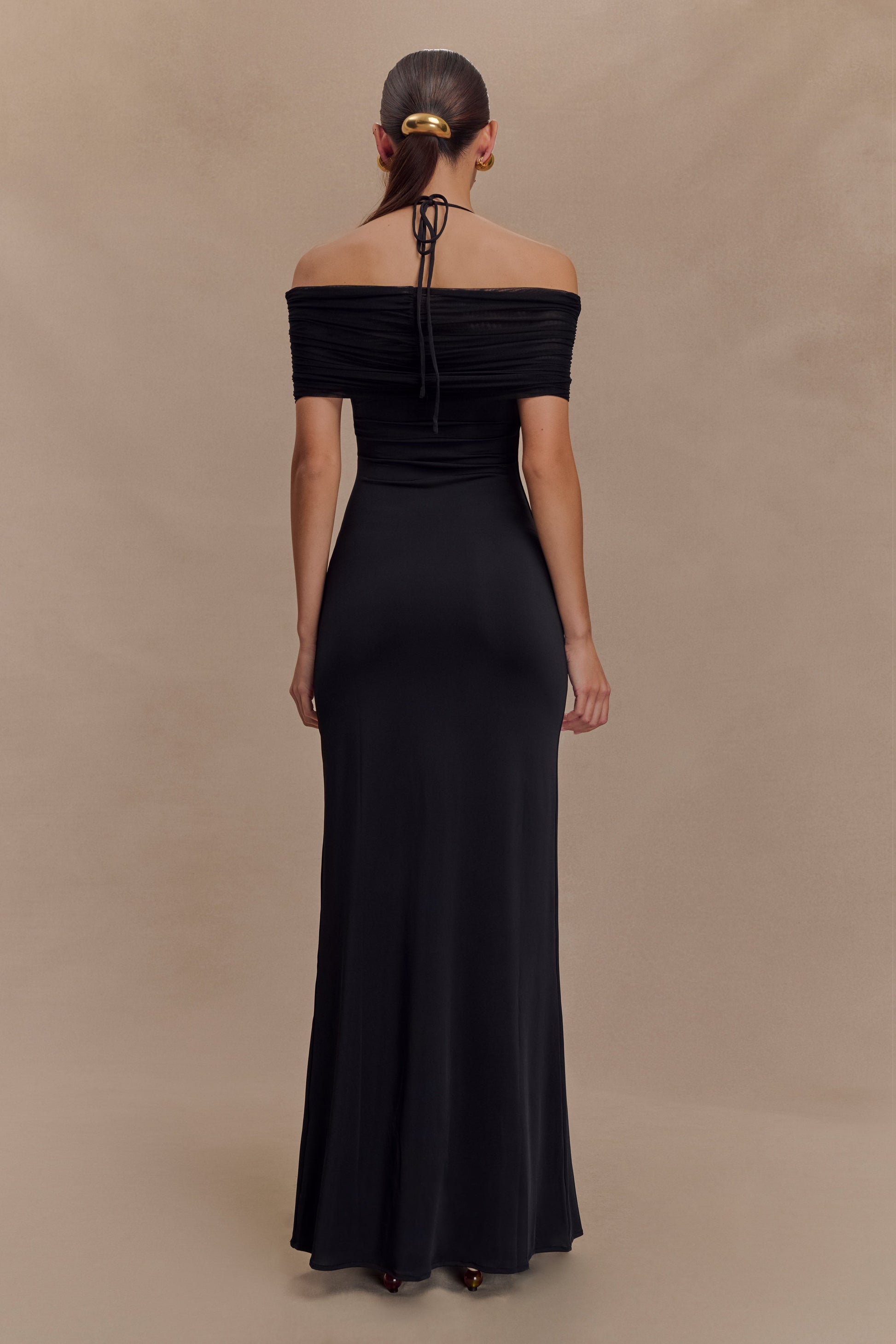 Bernadina Mesh And Slinky Halter Maxi Dress - Black #2
