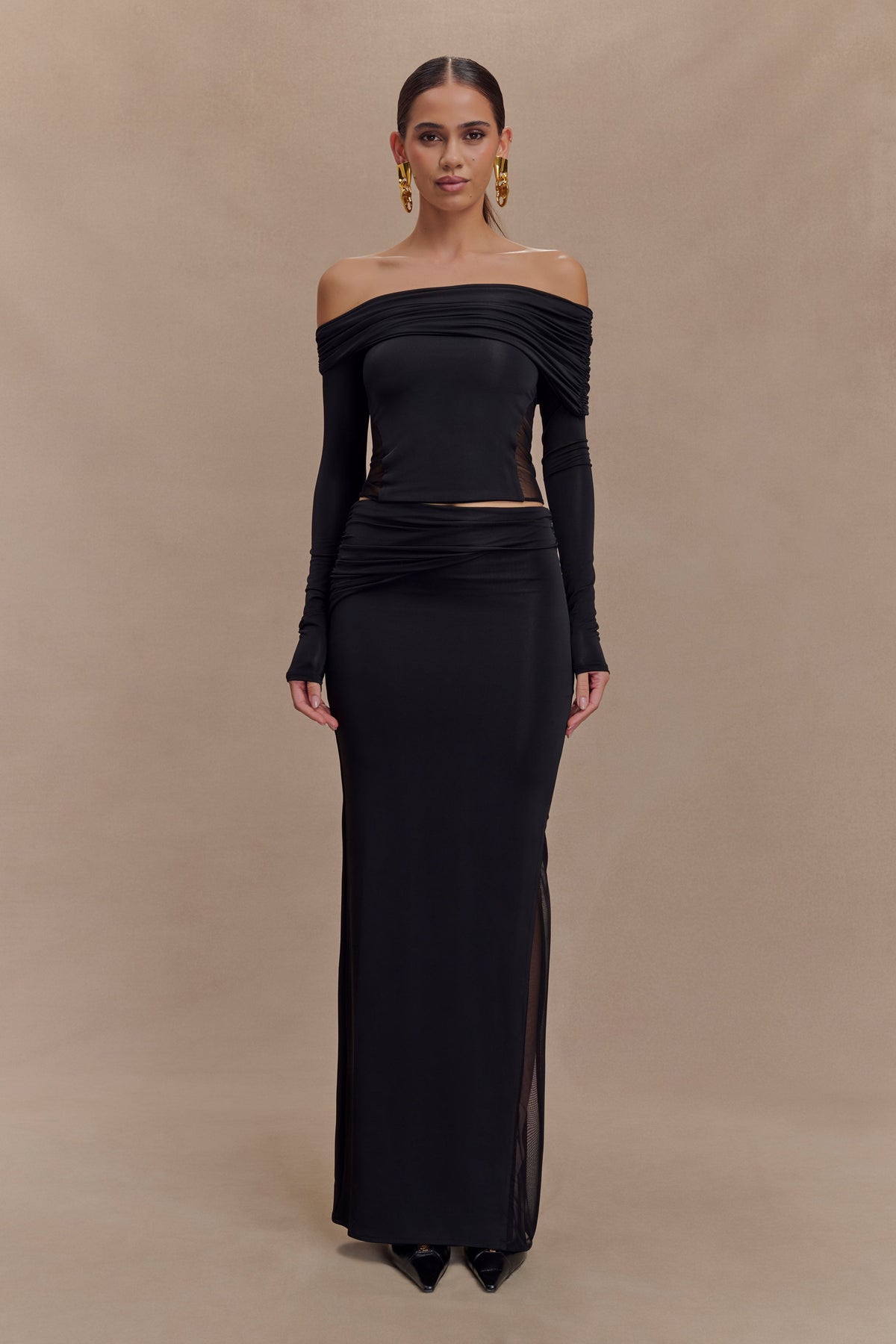 Judy Slinky And Mesh Off Shoulder Top - Black #5