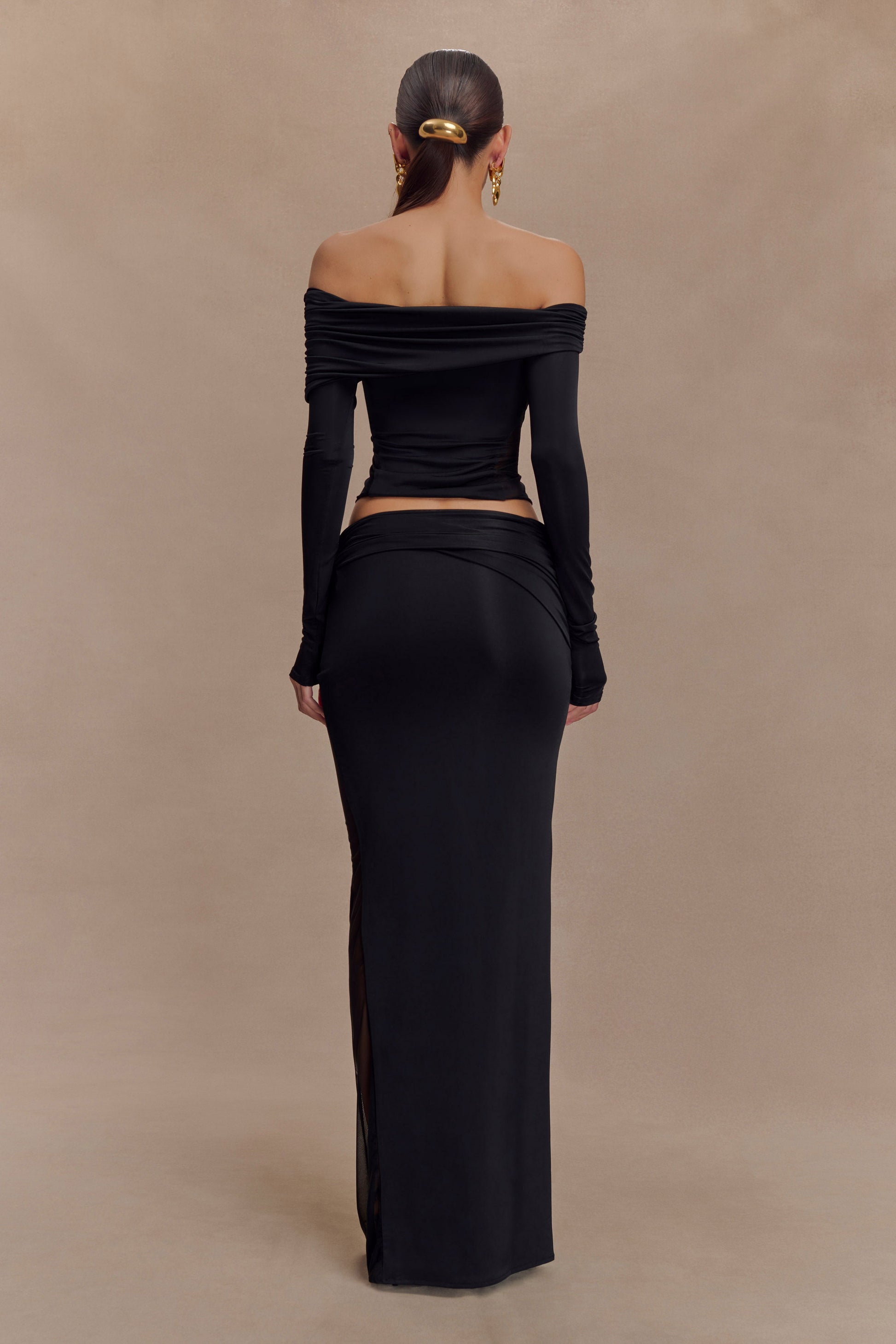 Judy Slinky And Mesh Off Shoulder Top - Black #4