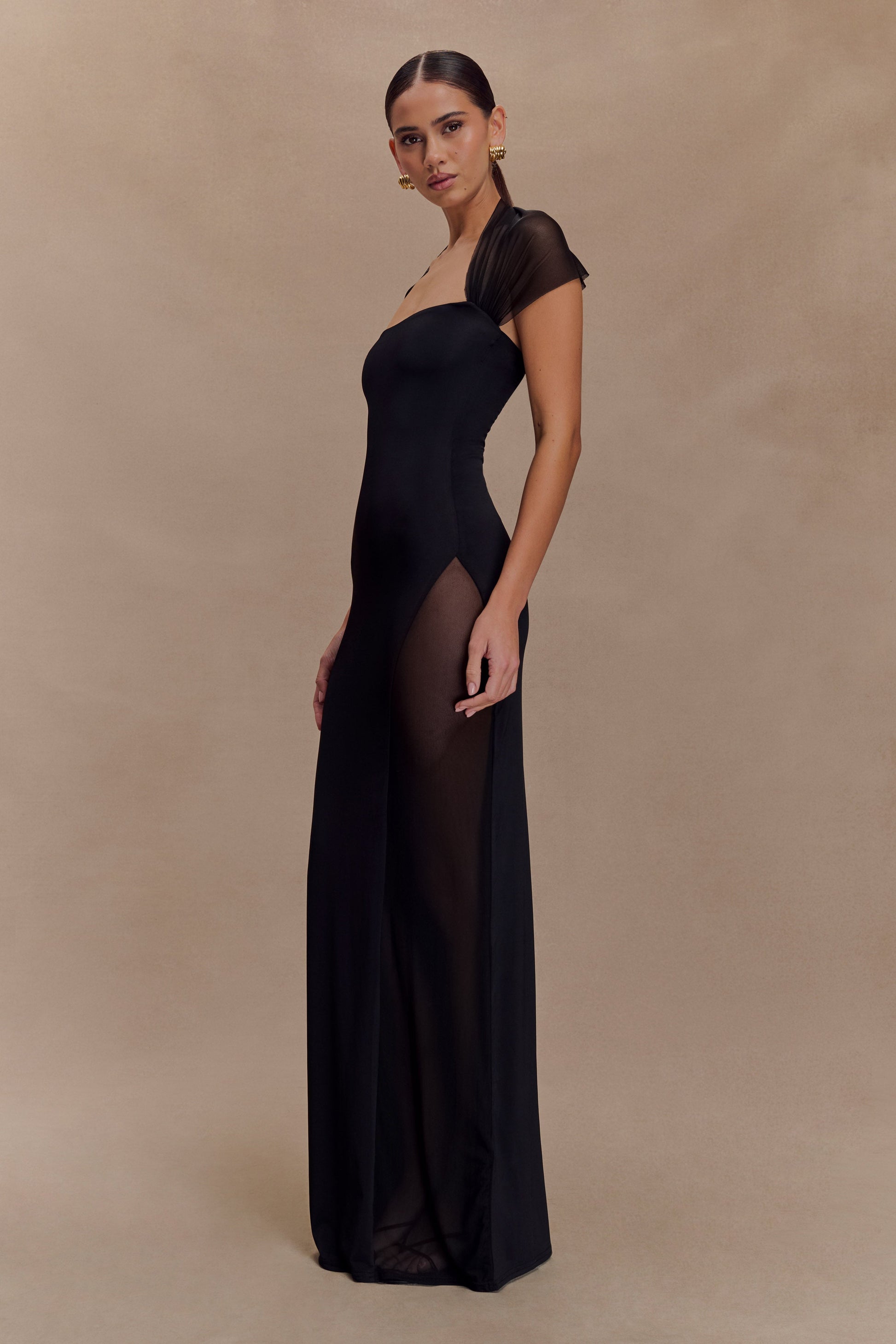 Wyatt Slinky And Mesh Maxi Dress - Black #4