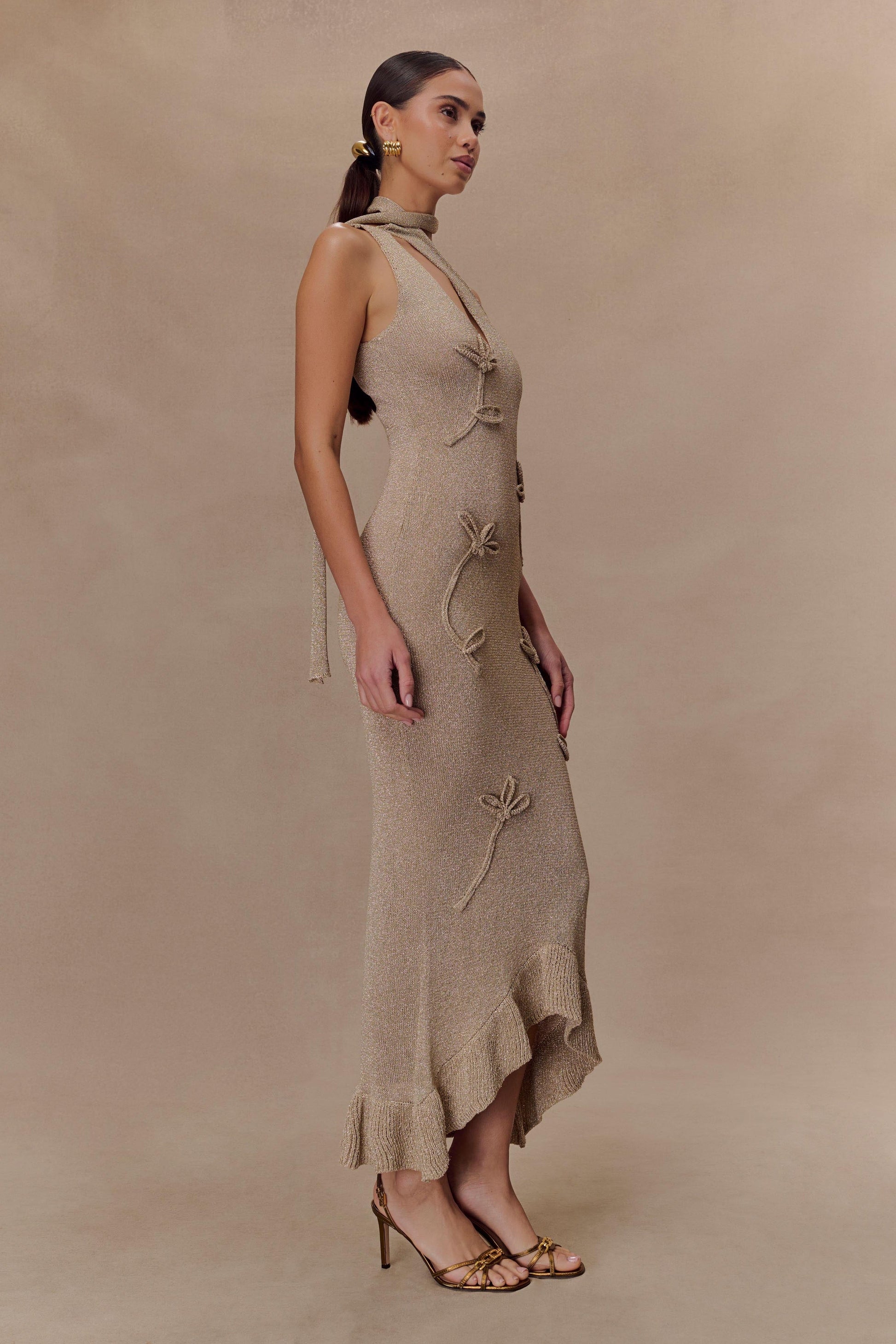 Celestino Floral Metallic Knit Maxi Dress - Gold #5
