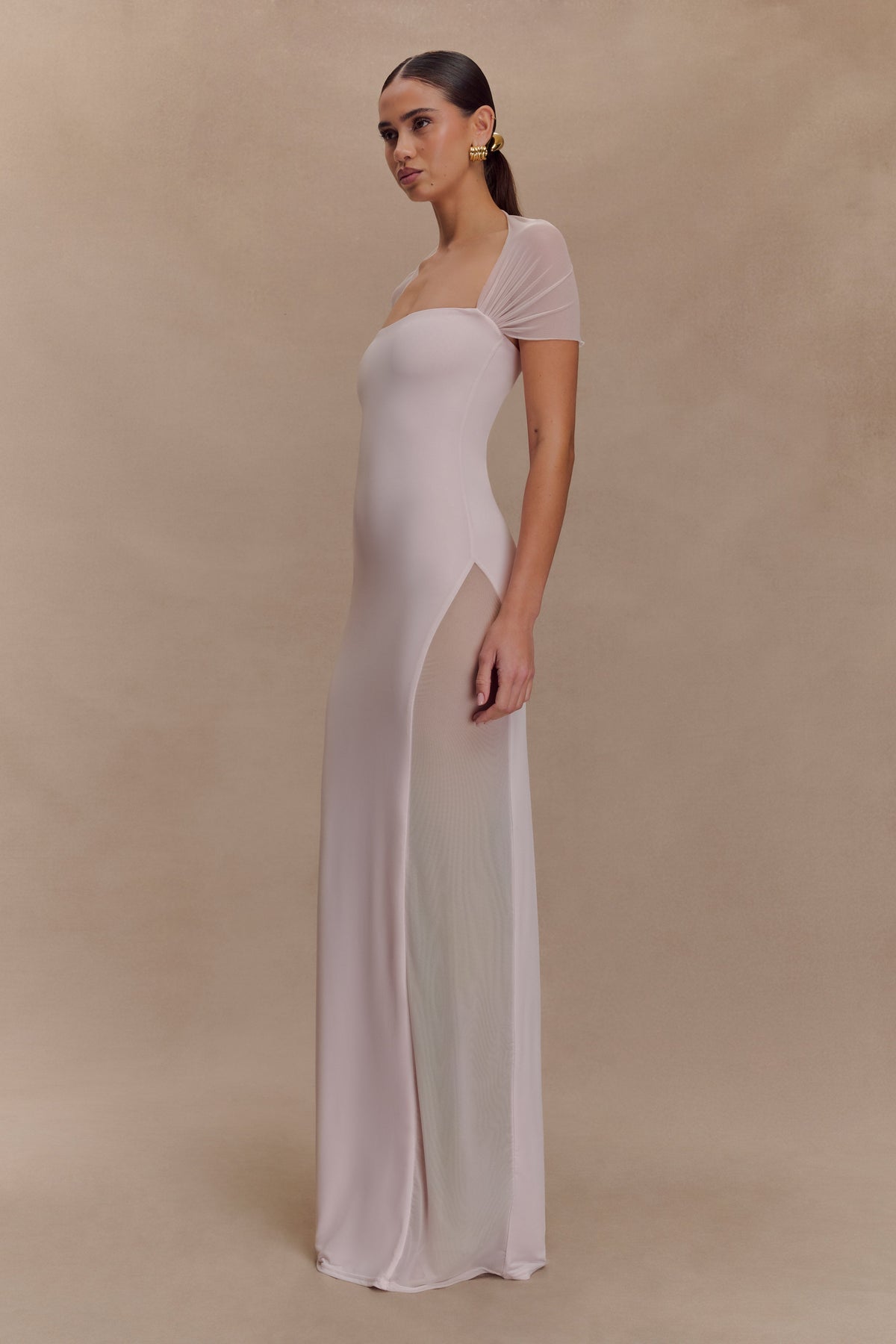 Wyatt Slinky And Mesh Maxi Dress - Pale Pink #4
