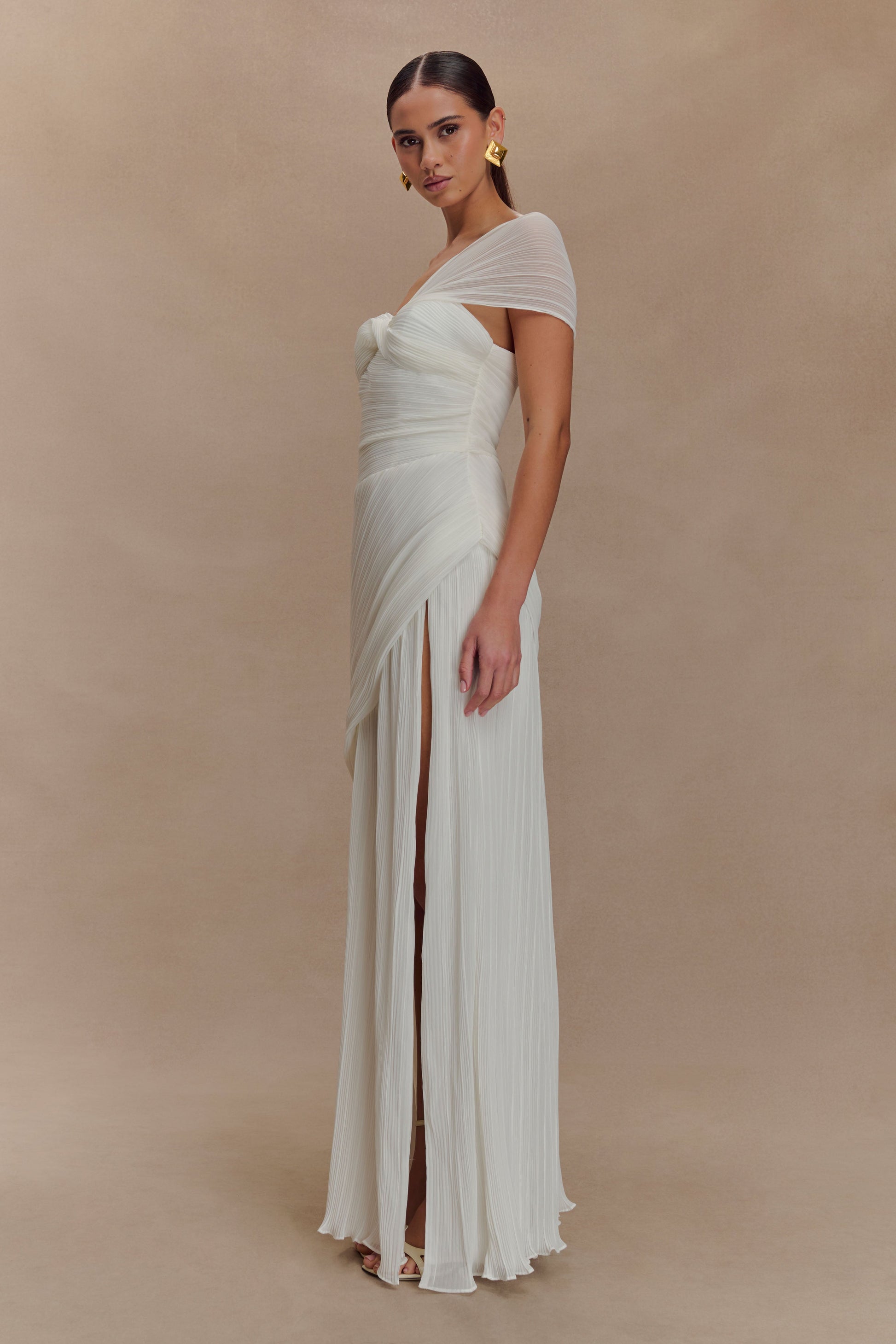 Tamara Shirred Chiffon Midi Dress - White #3