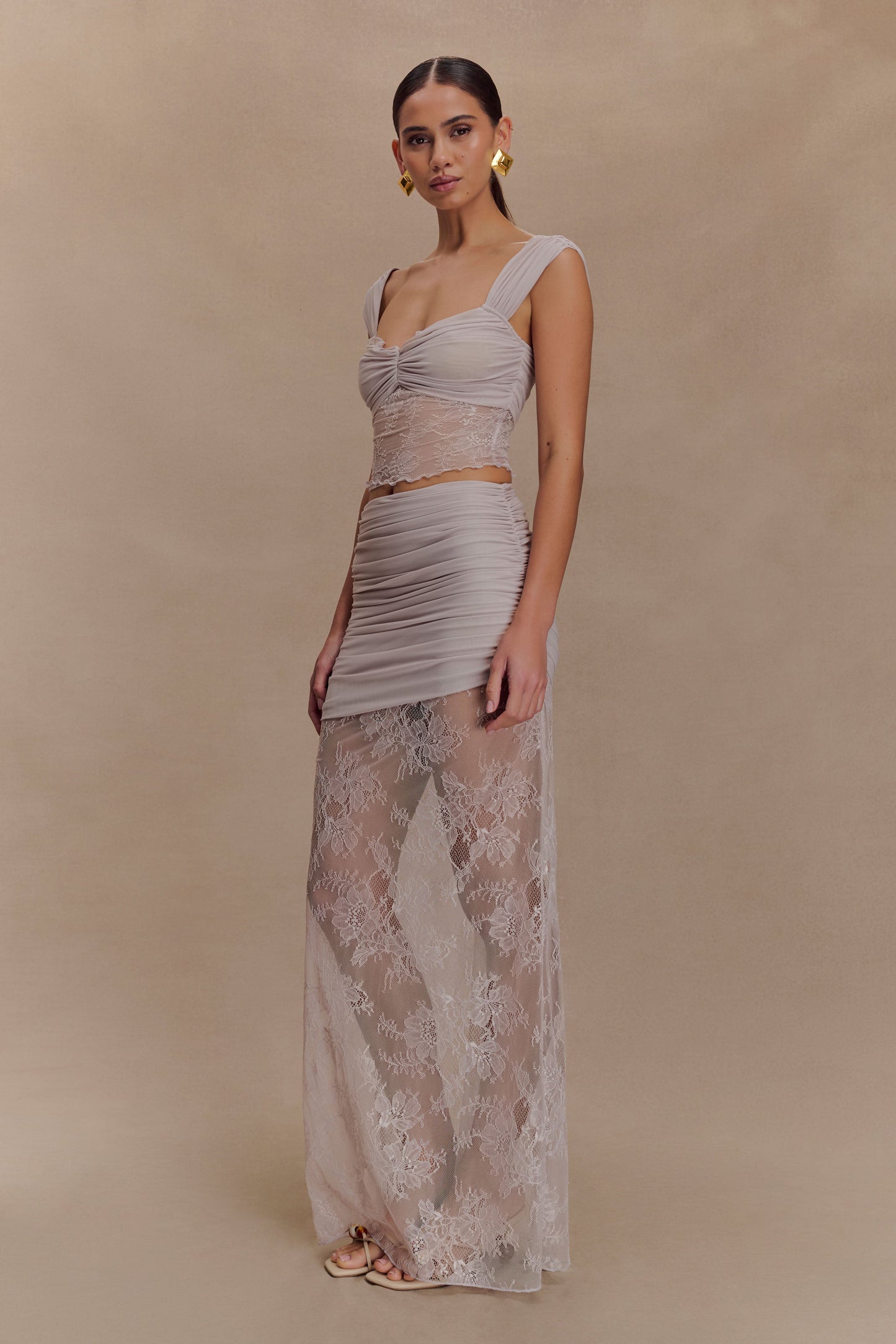 Guinevere Lace And Mesh Maxi Skirt - Lilac