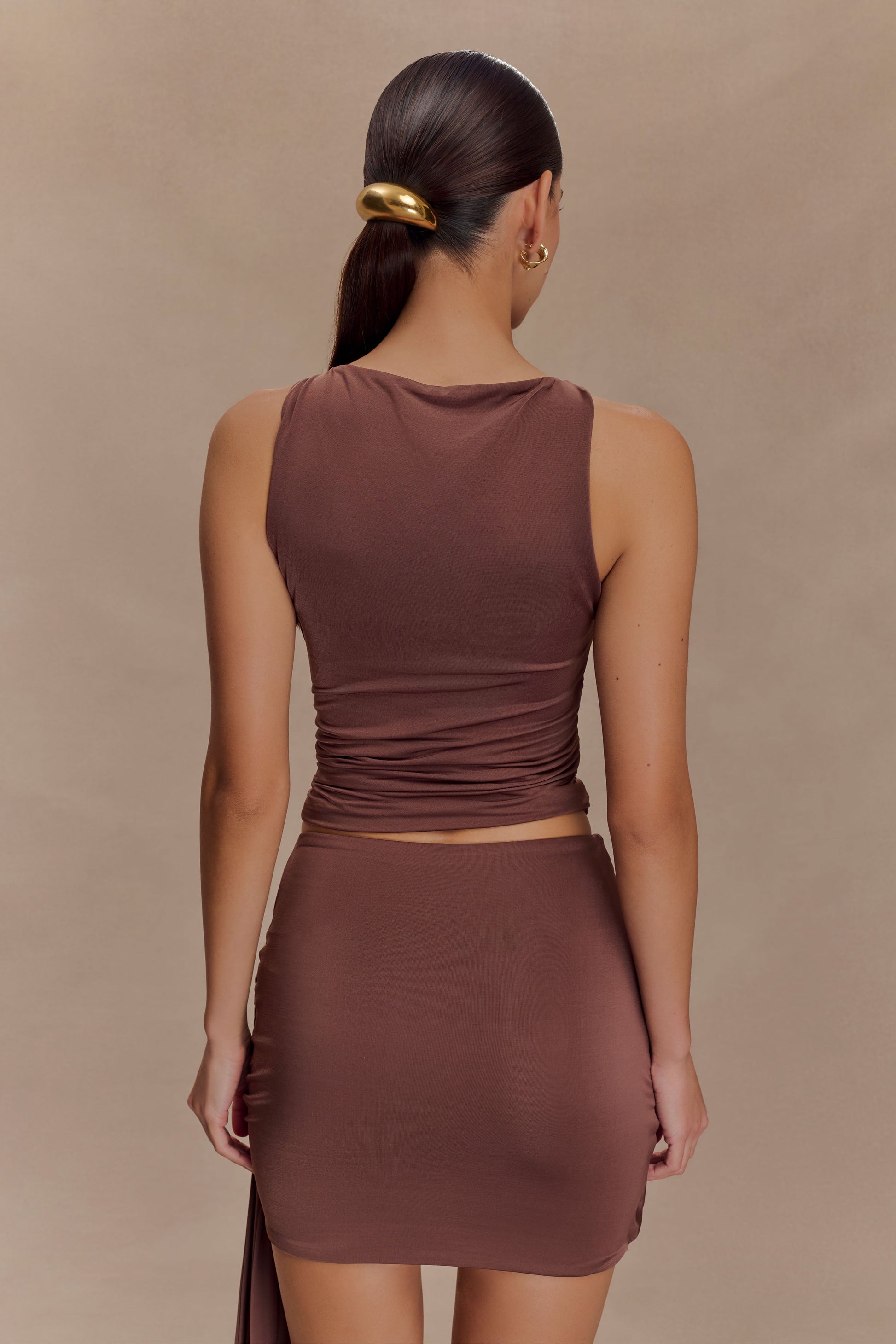 Alicent Slinky Beaded Top - Chocolate #2