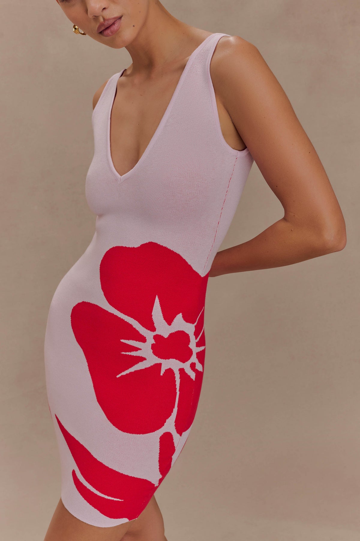 Dorothy Knit Print Mini Dress - Red Deco Fleur Print #3