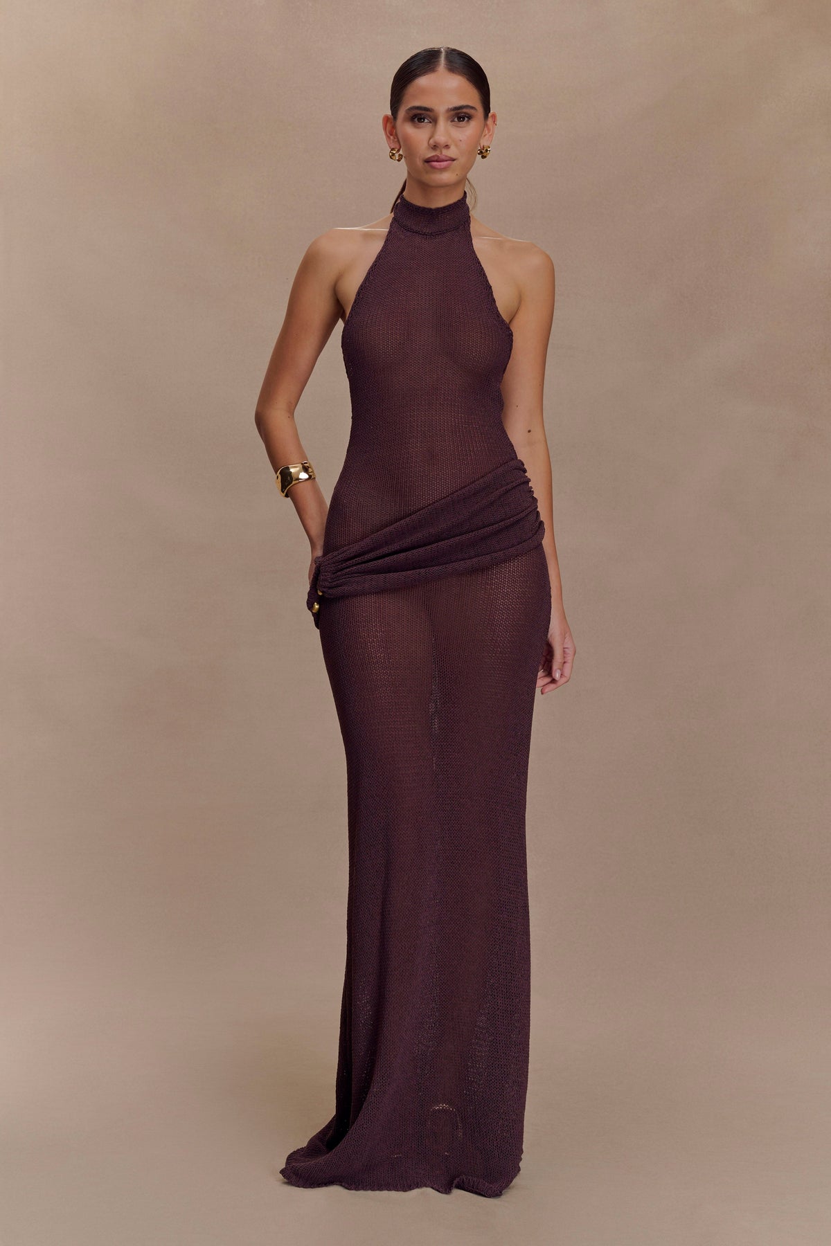 Reece Halter Knit Maxi Dress - Chocolate #6