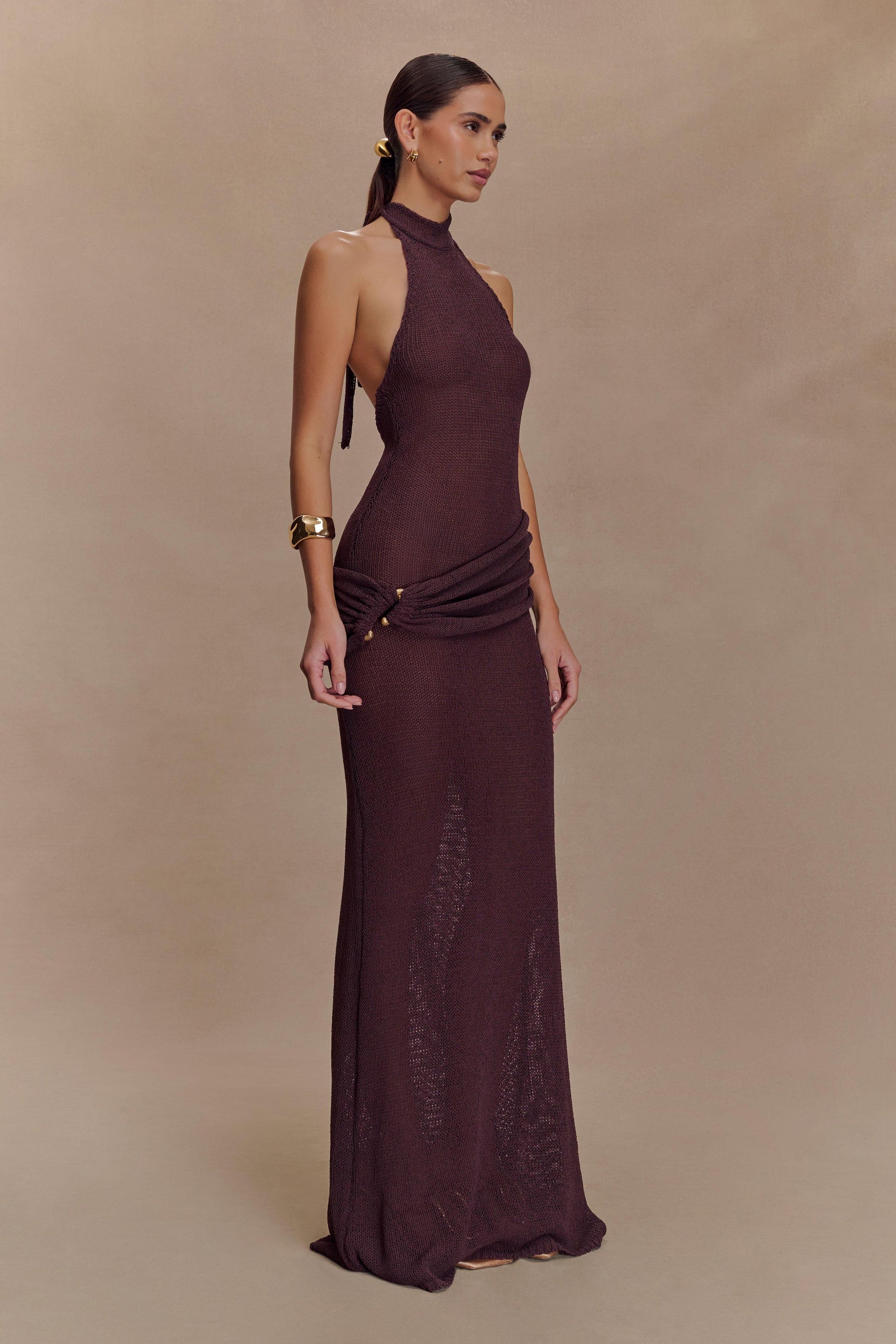 Reece Halter Knit Maxi Dress - Chocolate #5
