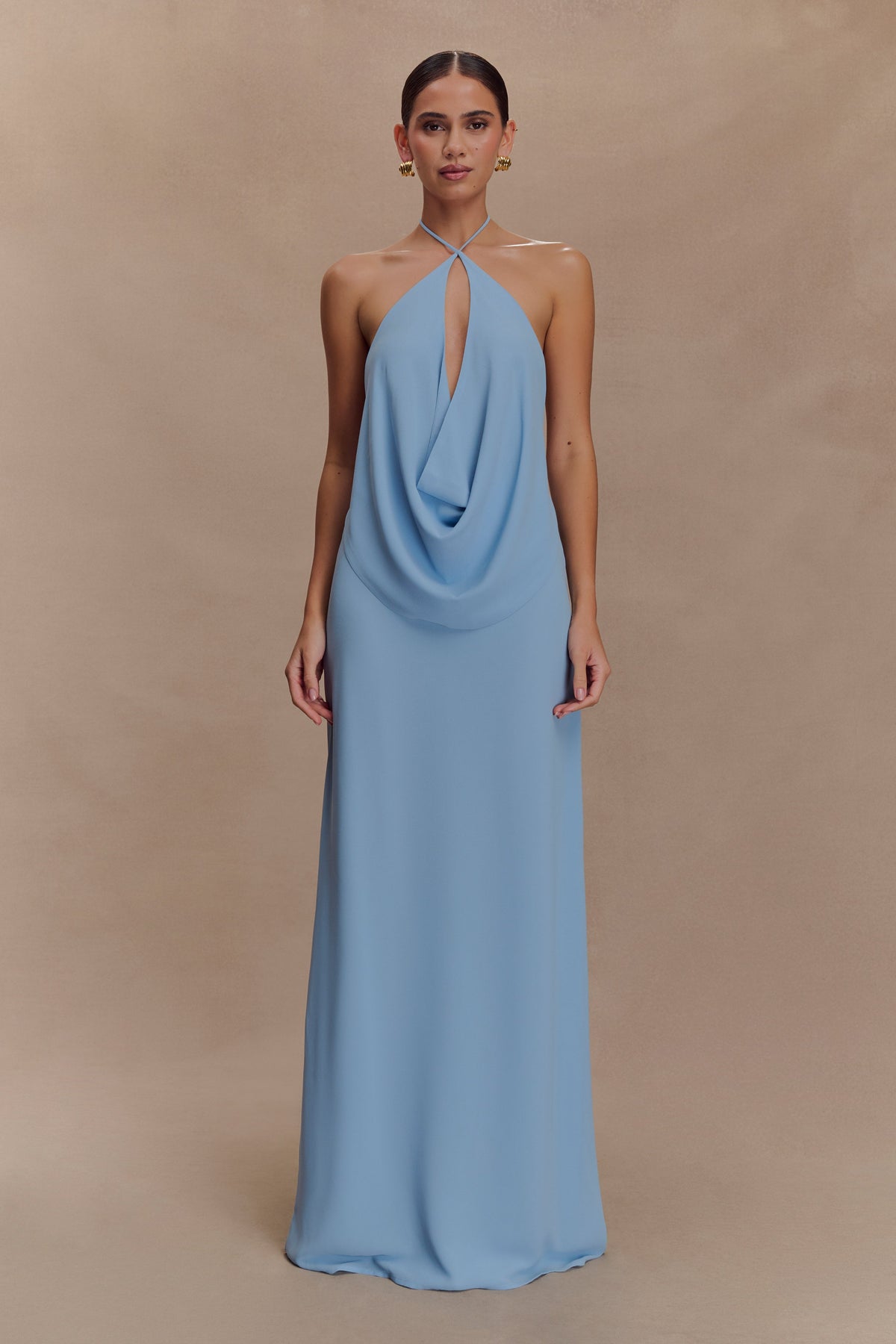 Katalina Chiffon Cowl Halter Top - Sky Blue #5