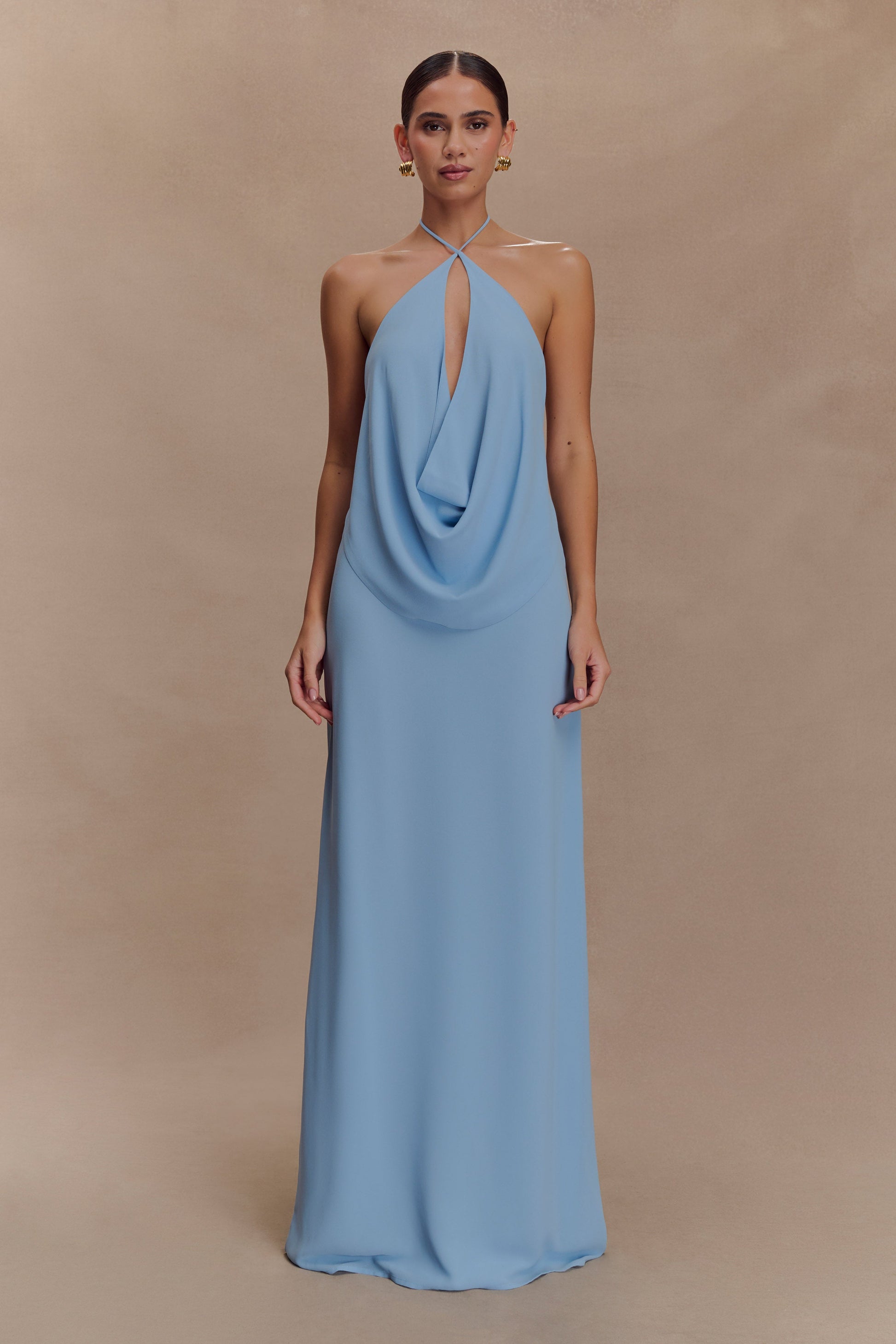 Katalina Chiffon Cowl Halter Top - Sky Blue #5