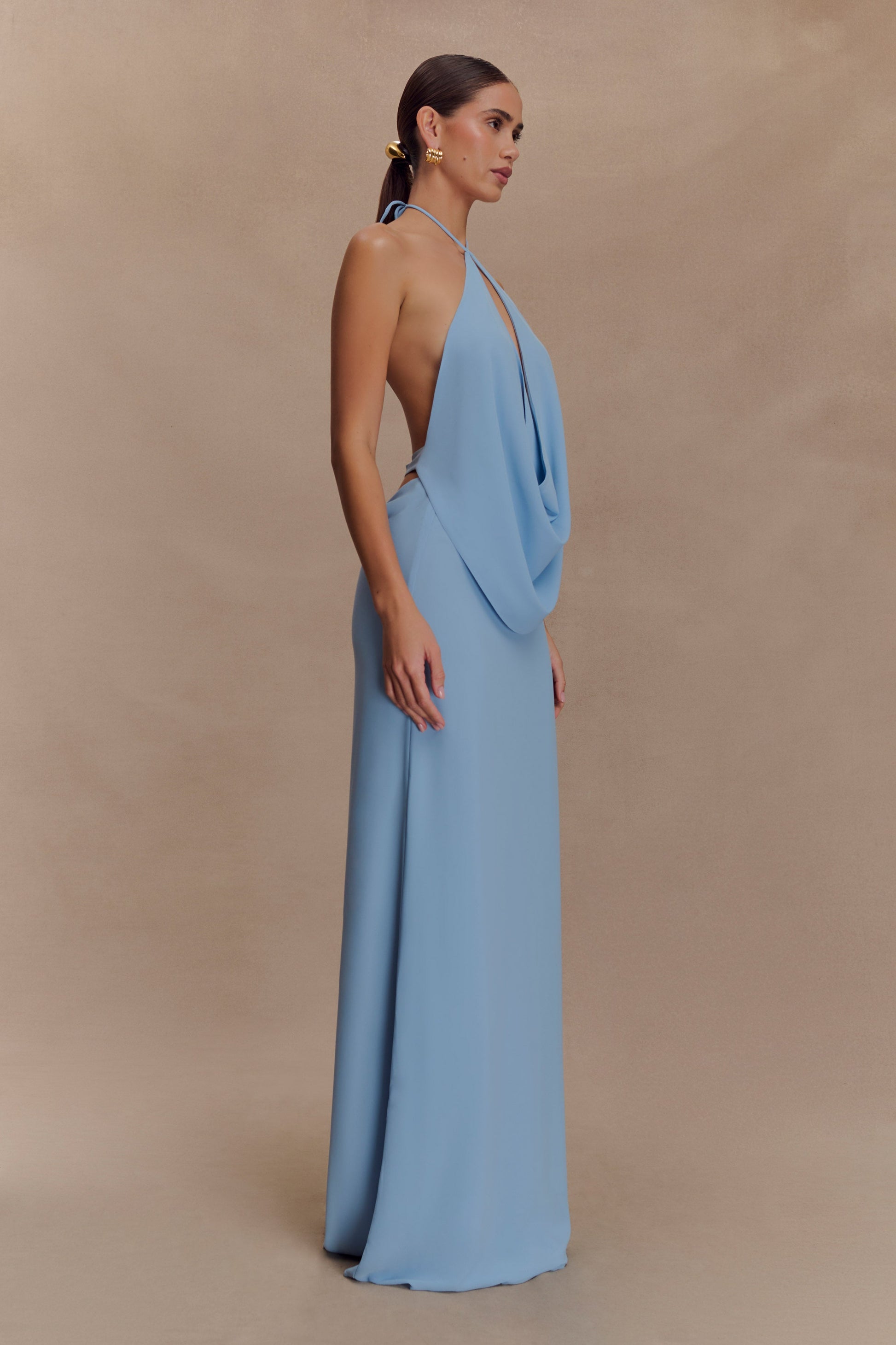 Katalina Chiffon Cowl Halter Top - Sky Blue #4