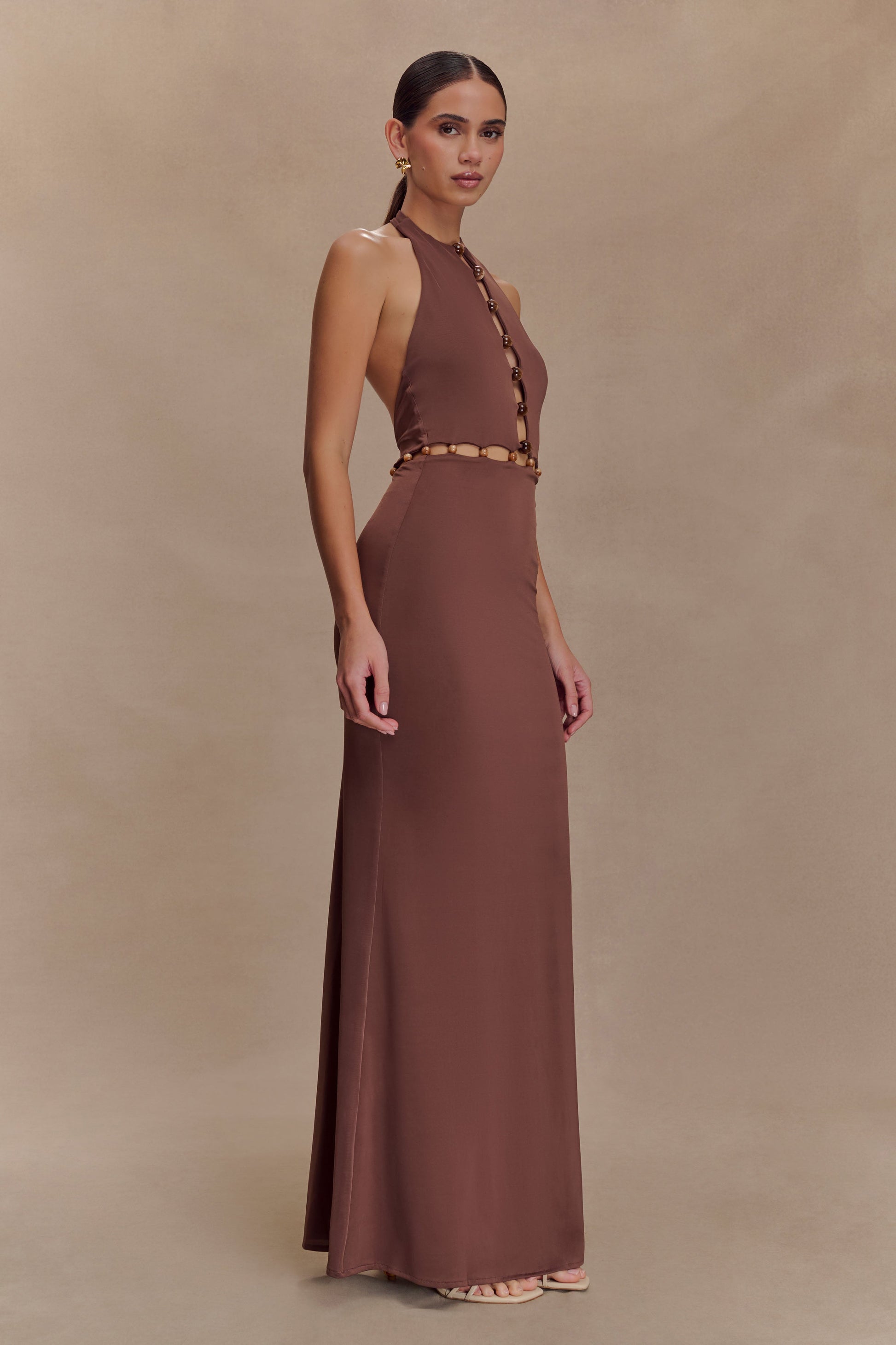 Albion Beaded Slinky Maxi Dress - Chocolate #4
