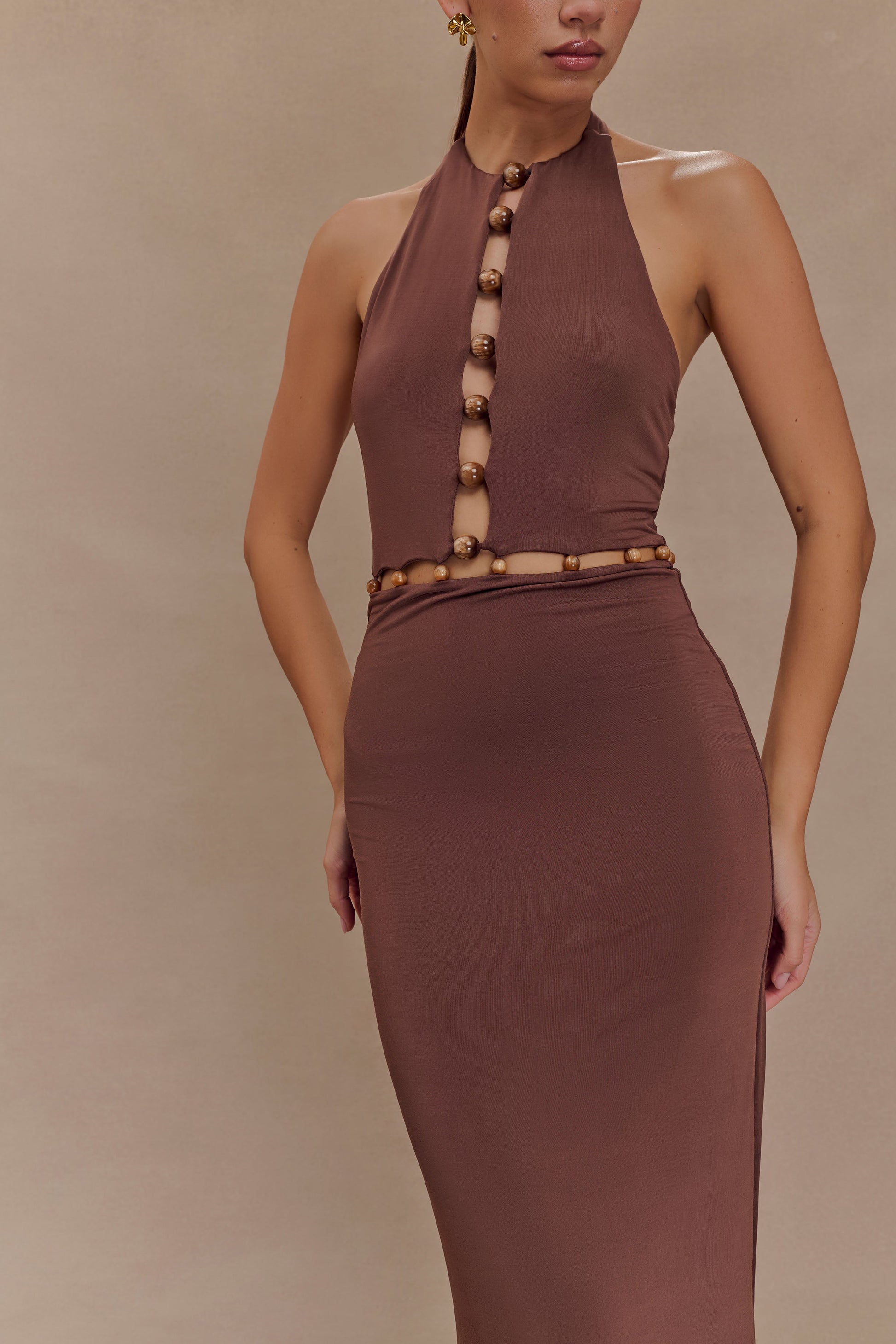 Albion Beaded Slinky Maxi Dress - Chocolate #3