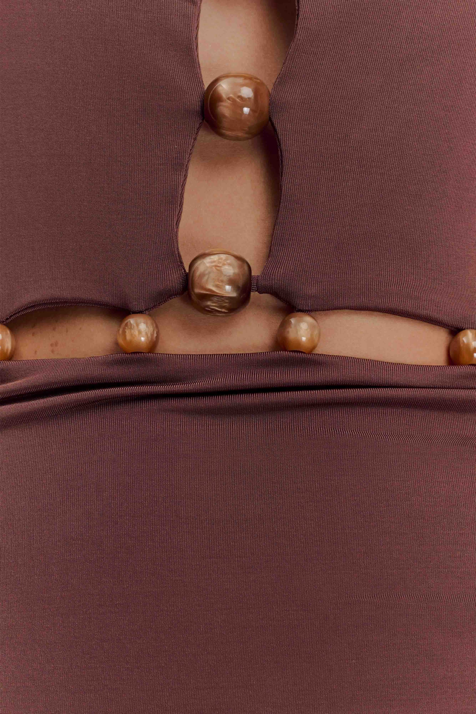 Albion Beaded Slinky Maxi Dress - Chocolate #2