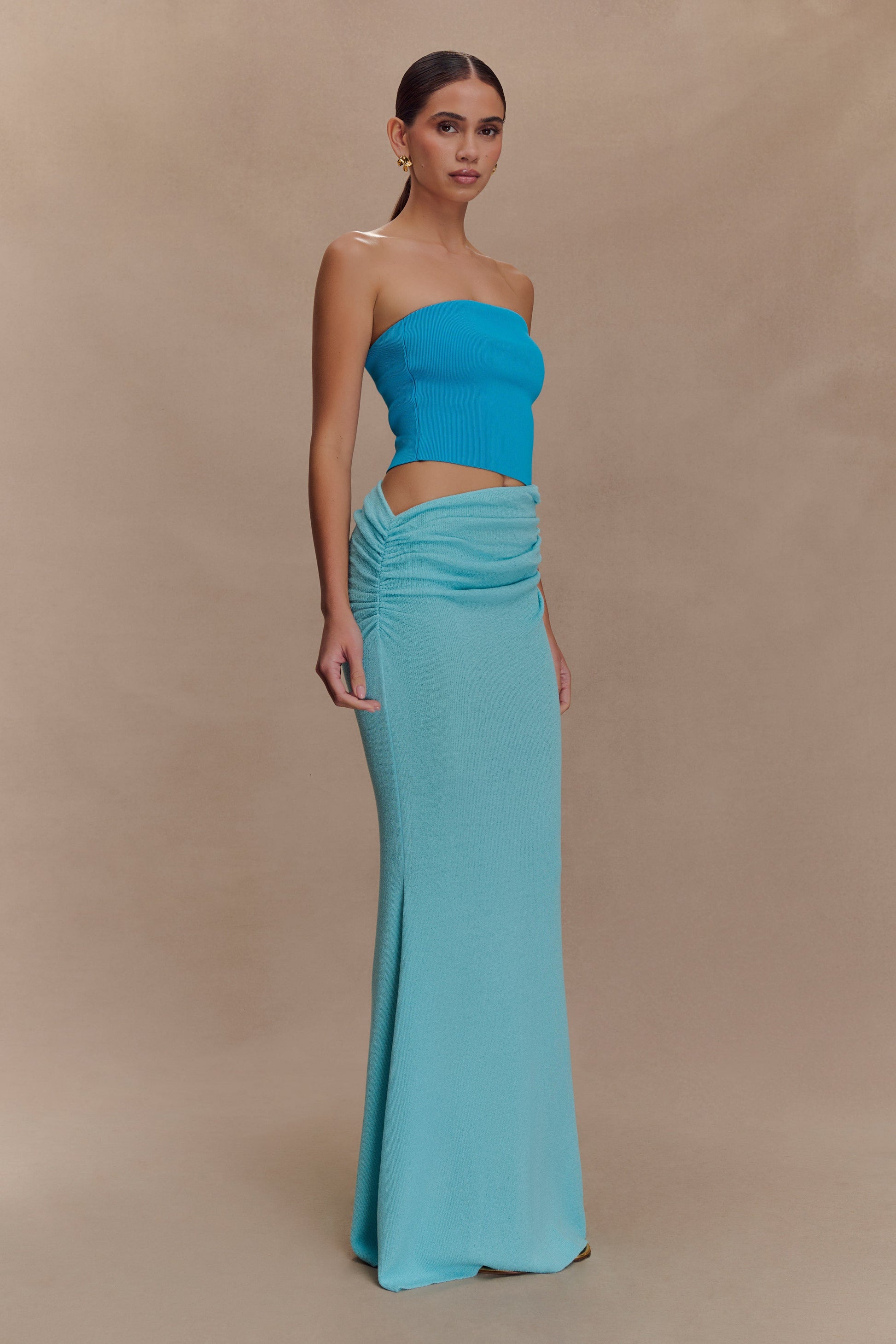 Jasiel Strapless Knit Maxi Dress - Cyan Blue #4
