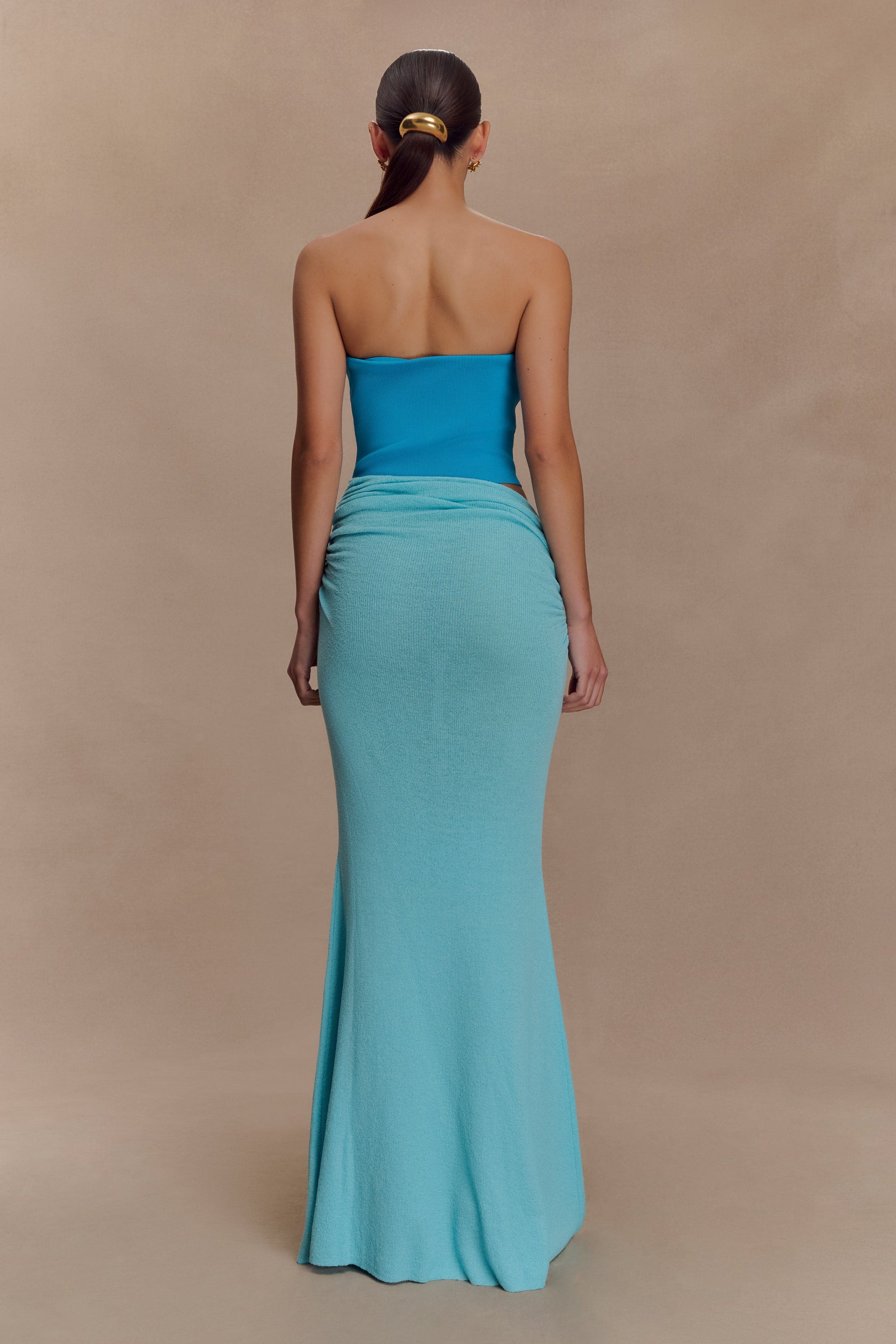 Jasiel Strapless Knit Maxi Dress - Cyan Blue #2